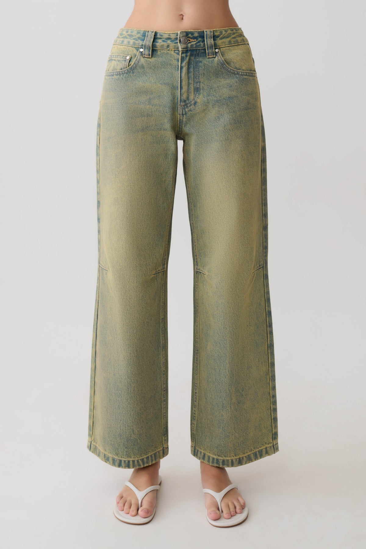 Joey Mid Rise Wide Leg Jeans - Green Wash