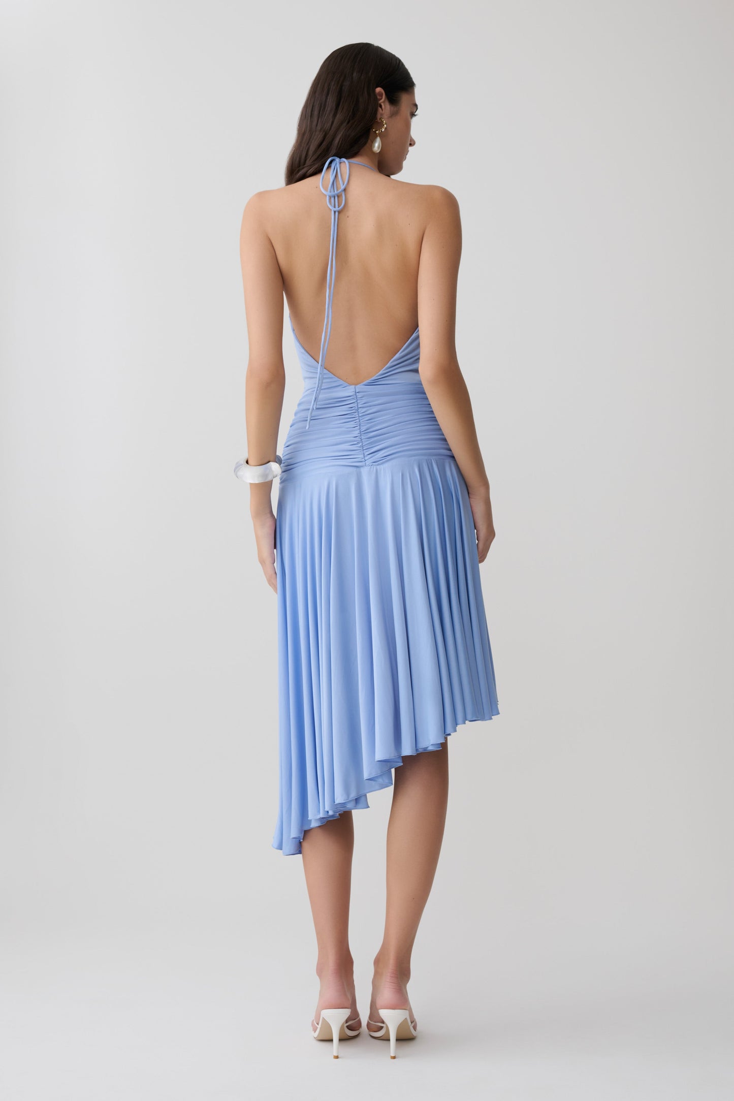 Zelda Asymmetric Slinky Midi Dress - Cornflower Blue