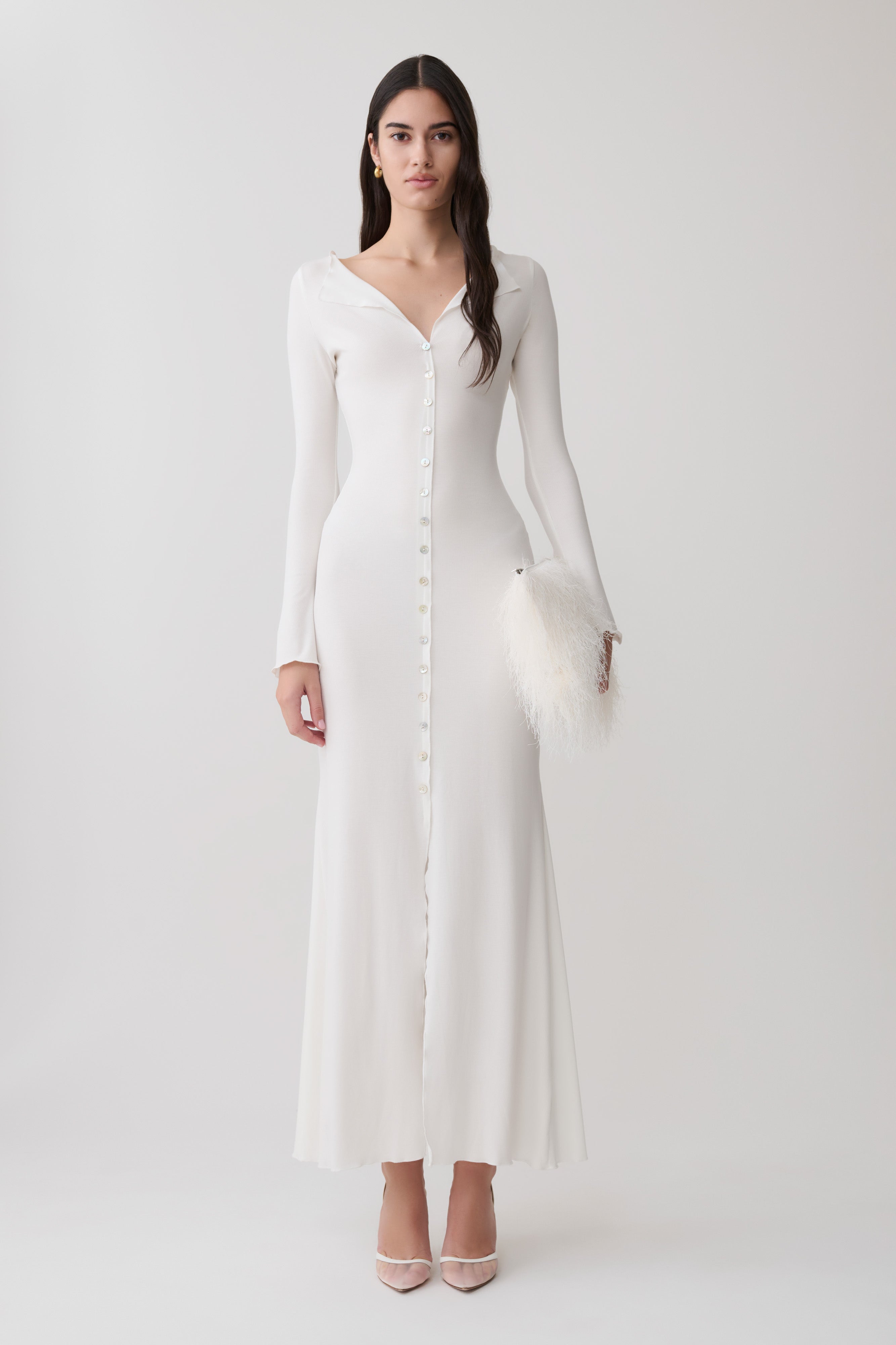 Tanya Buttoned Long Sleeve Maxi Dress / White | MESHKI