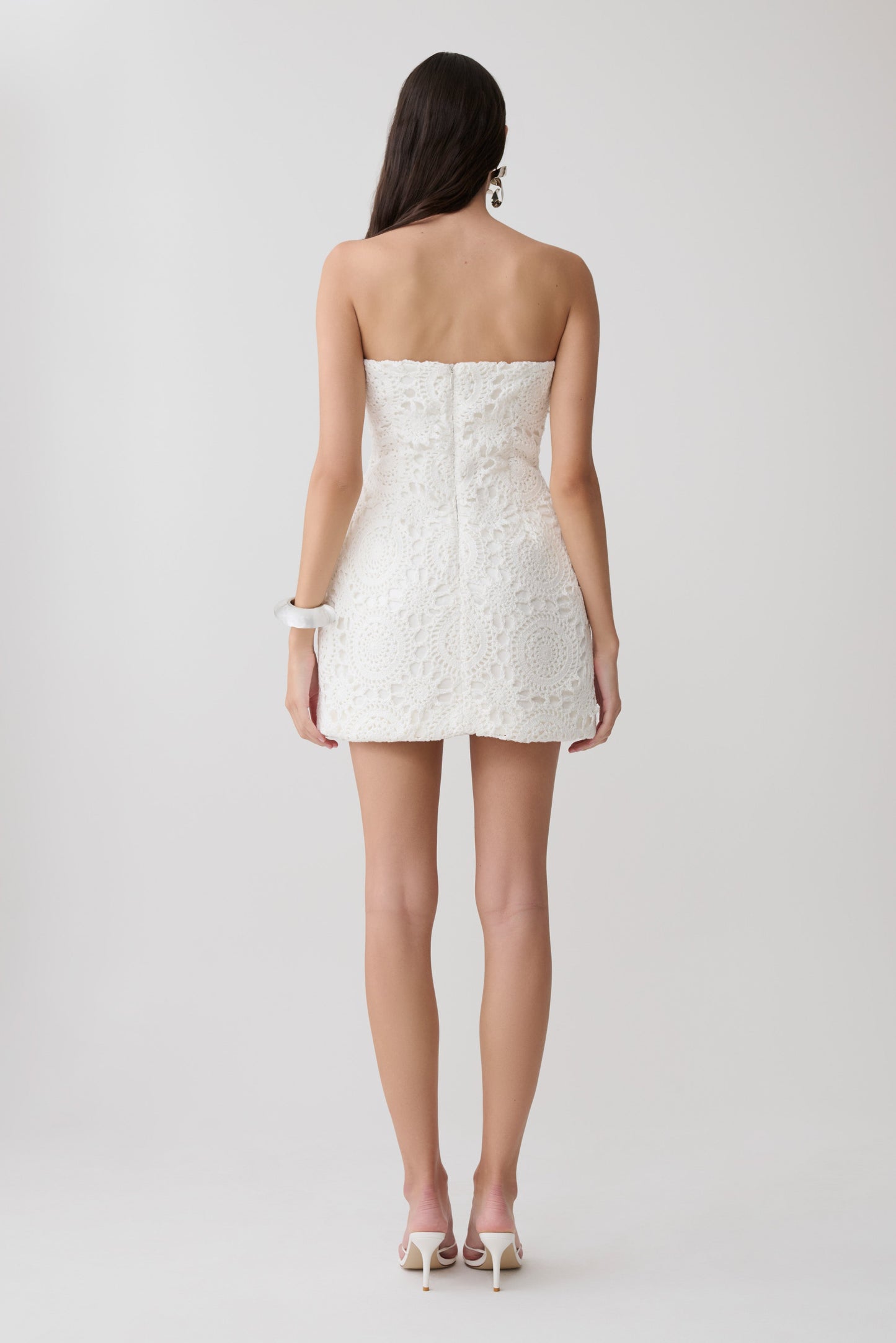 Stasia Strapless Crochet Mini Dress - White