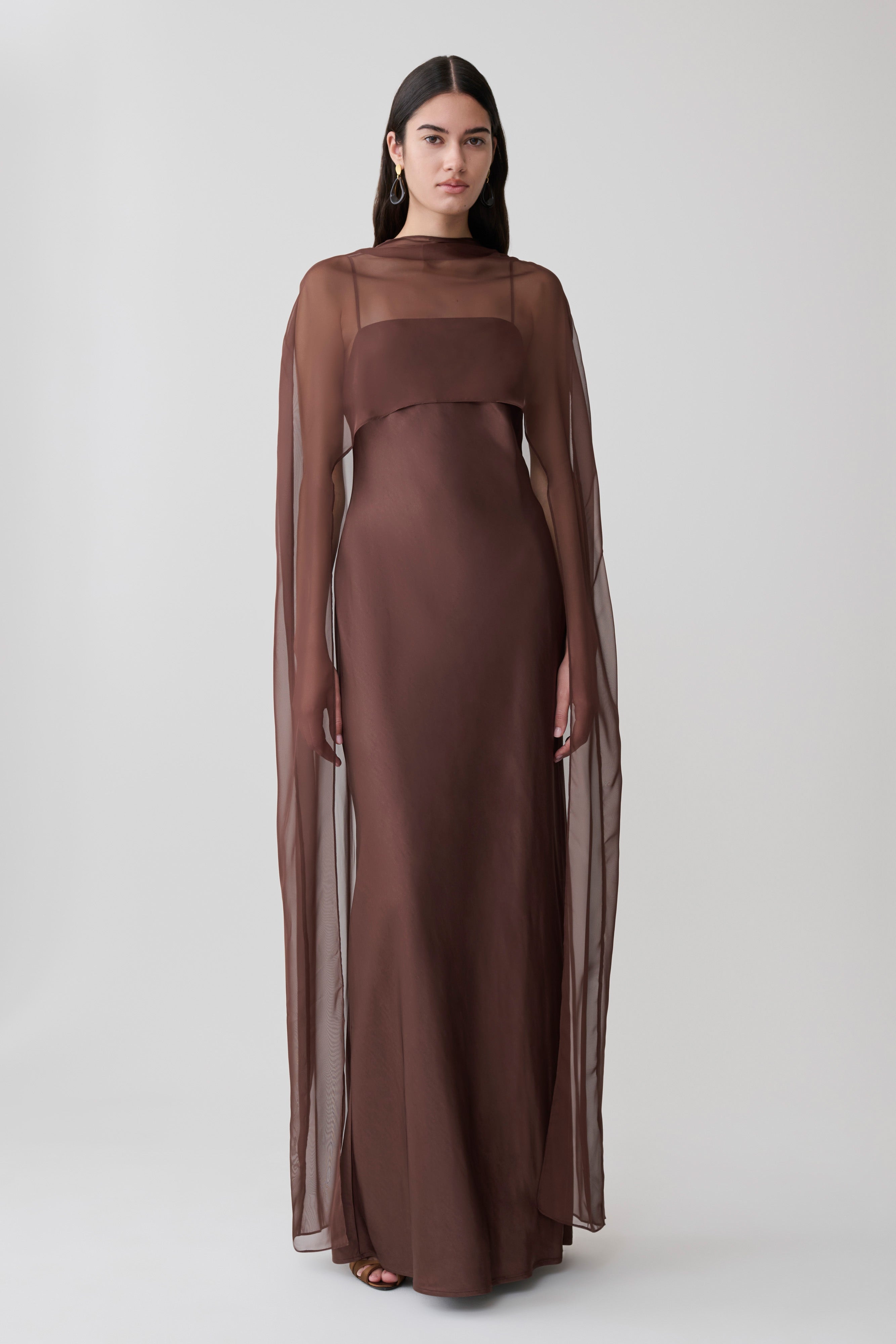 sheer dresses Martinne Chiffon Overlay Maxi Dress - Mocha