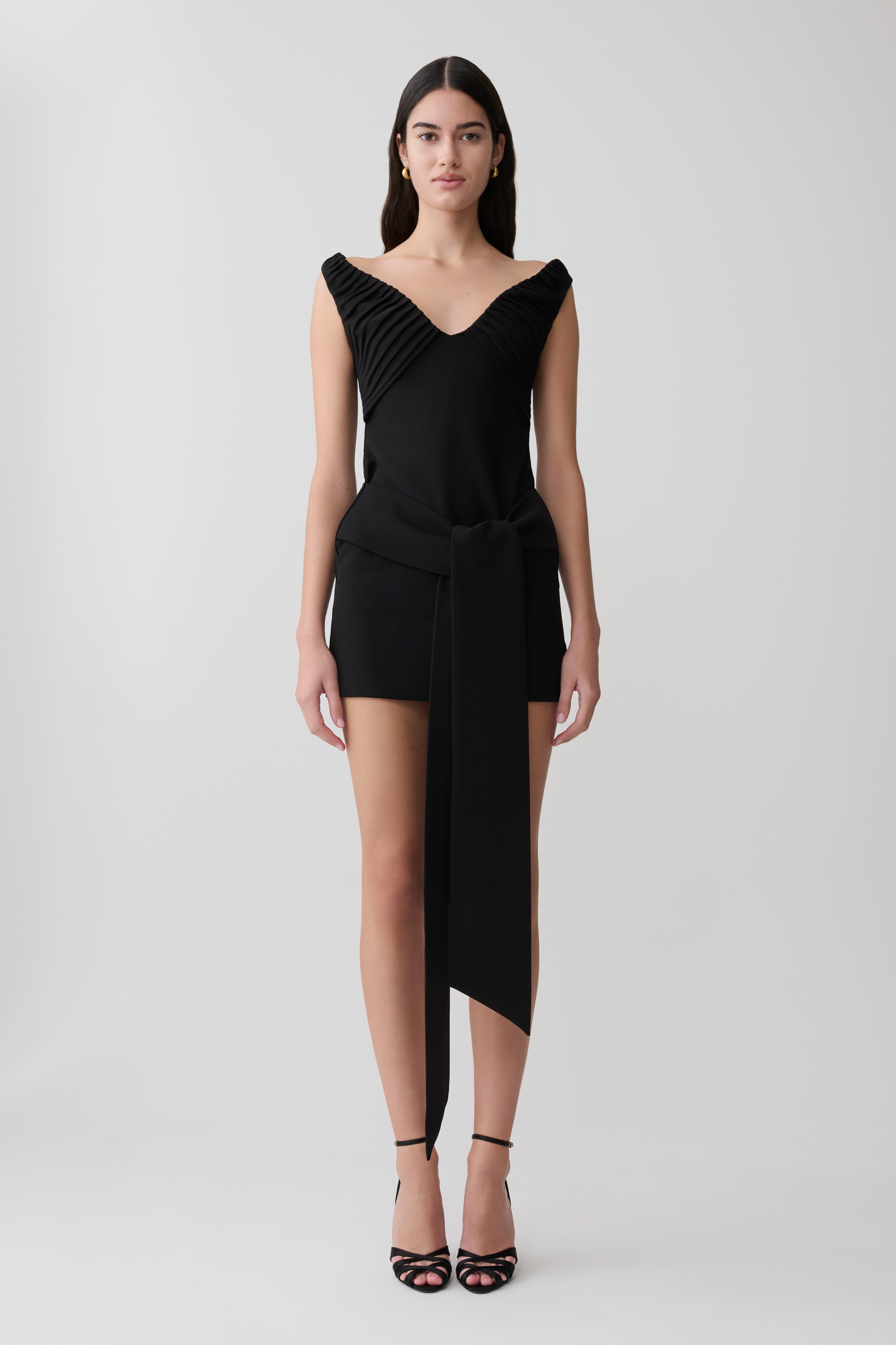 shoulder tie mini dress Women's Black Satin One Shoulder Tie Back Mini Dress
