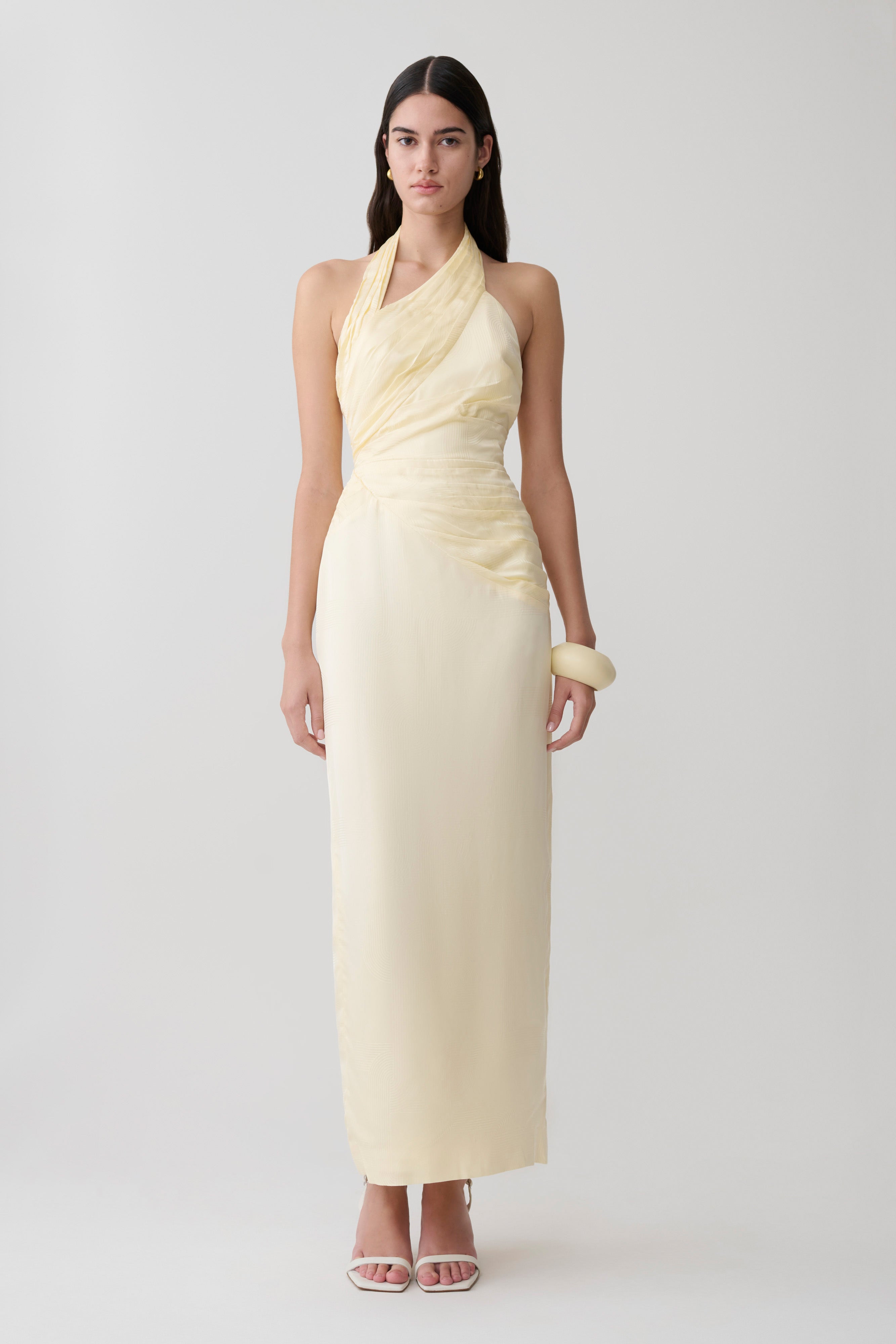 Chiara Halter Satin Maxi Dress / Buttermilk | MESHKI