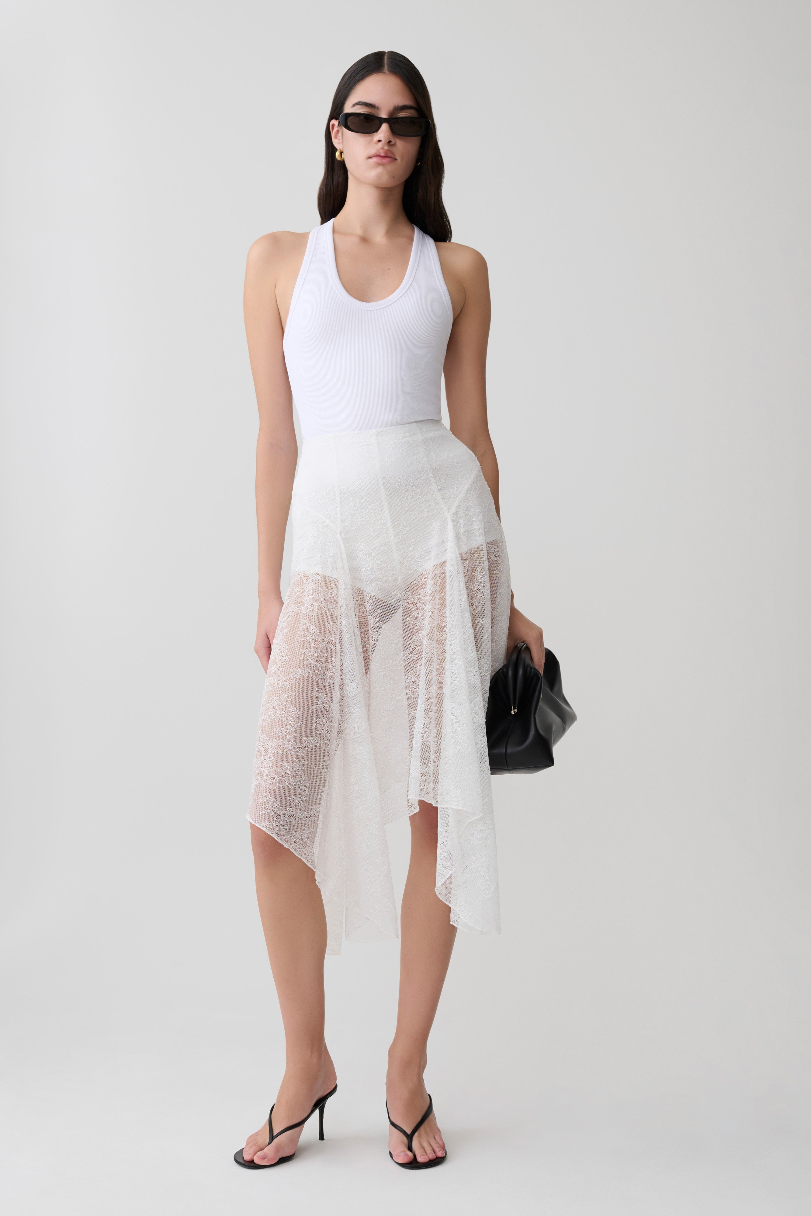Haime Lace Hankie Midi Skirt - Ivory | MESHKI US