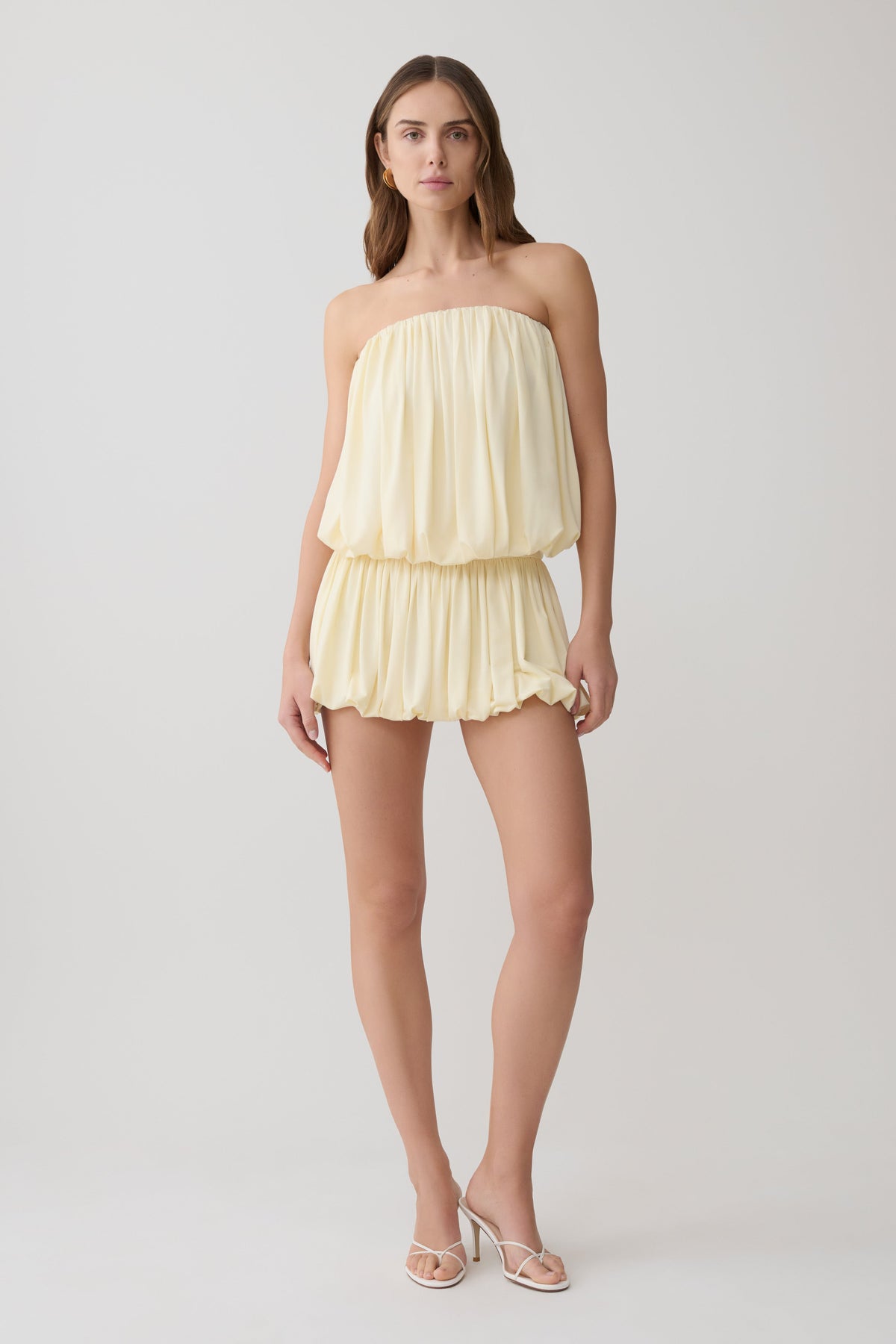 Safiya Strapless Gathered Bubble Mini Dress - Lemon
