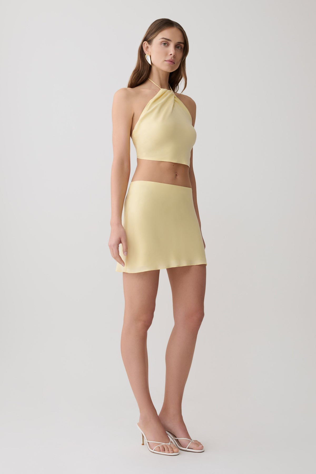 Juliana Cupro Halter Sleeveless Top - Butter