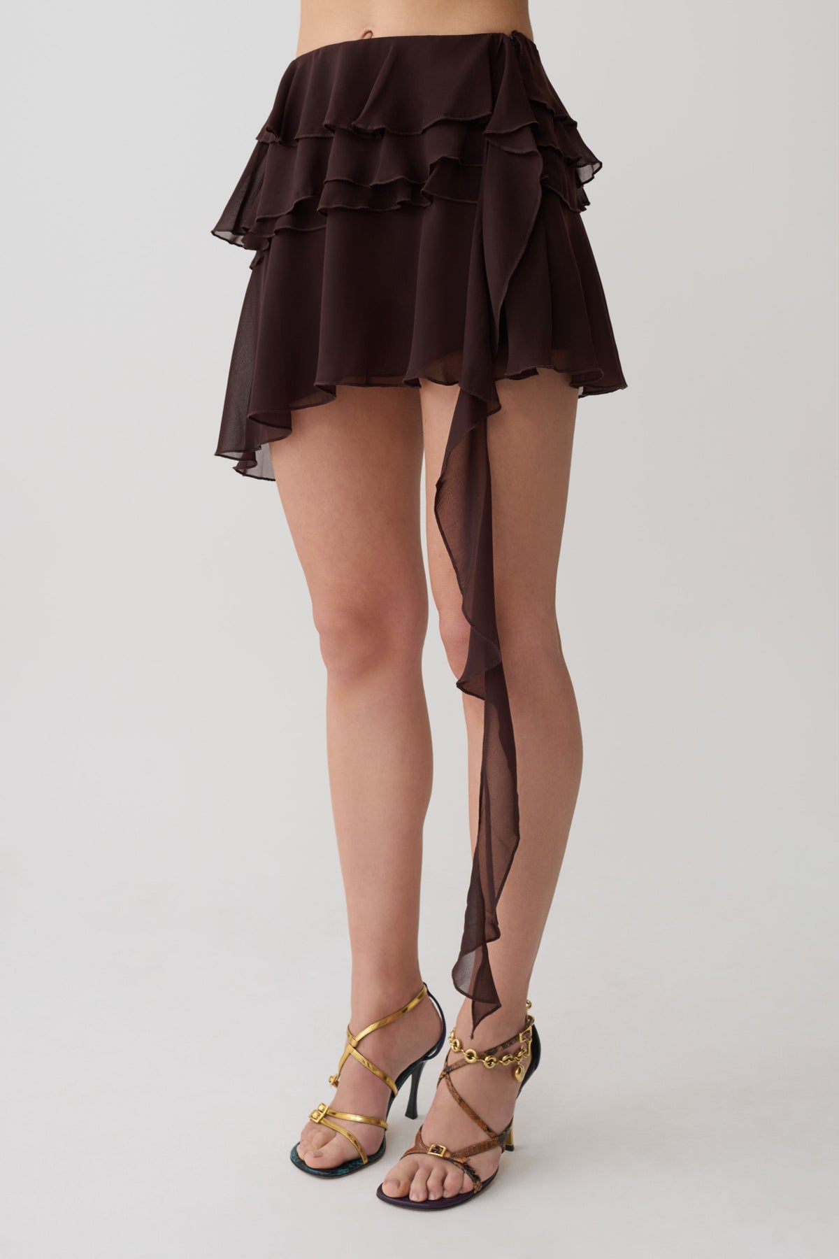 Nora Chiffon Layered Mini Skirt - Cacao Brown