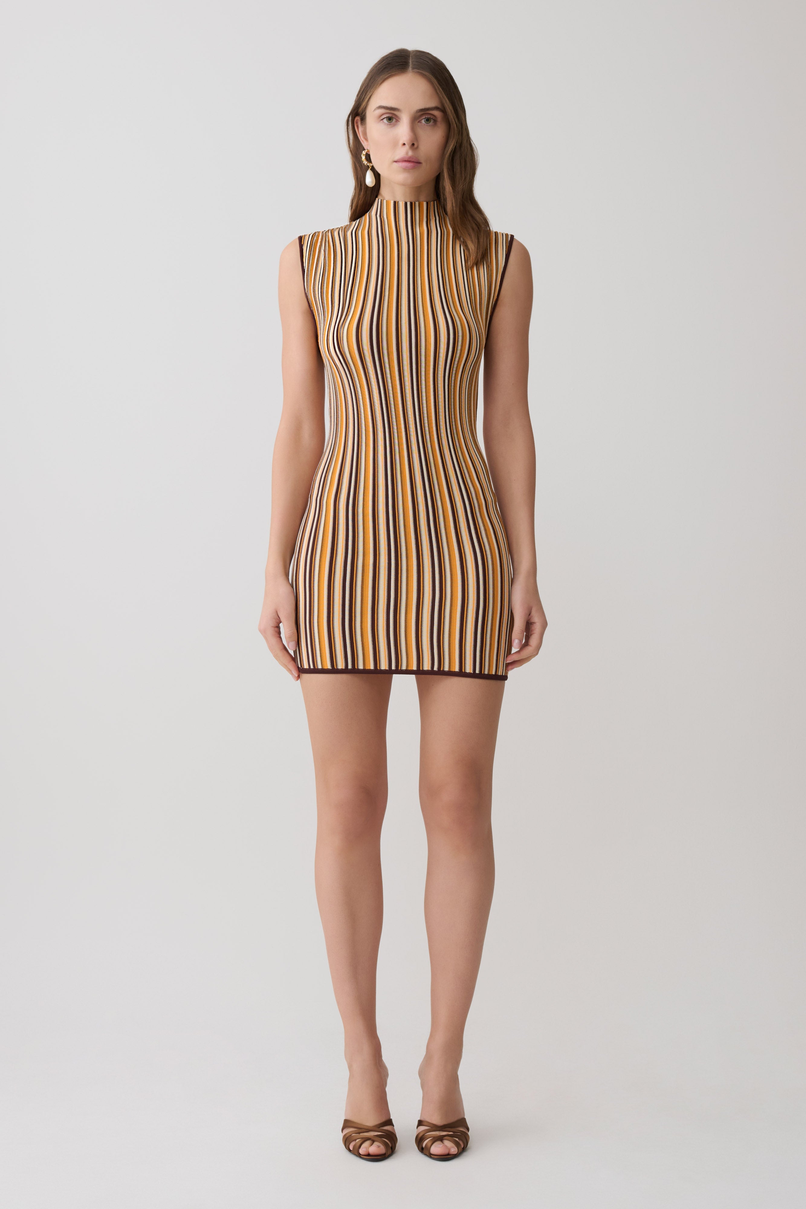 Meggie Striped Sleeveless Mini Dress / Orange/Chocolate | MESHKI