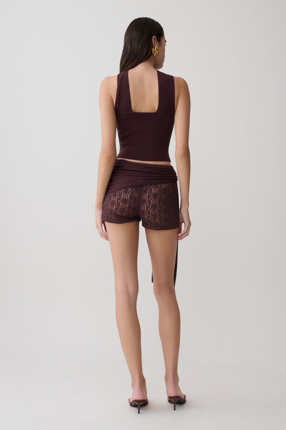 Liora Crochet Shorts With Knit Overlay - Chocolate