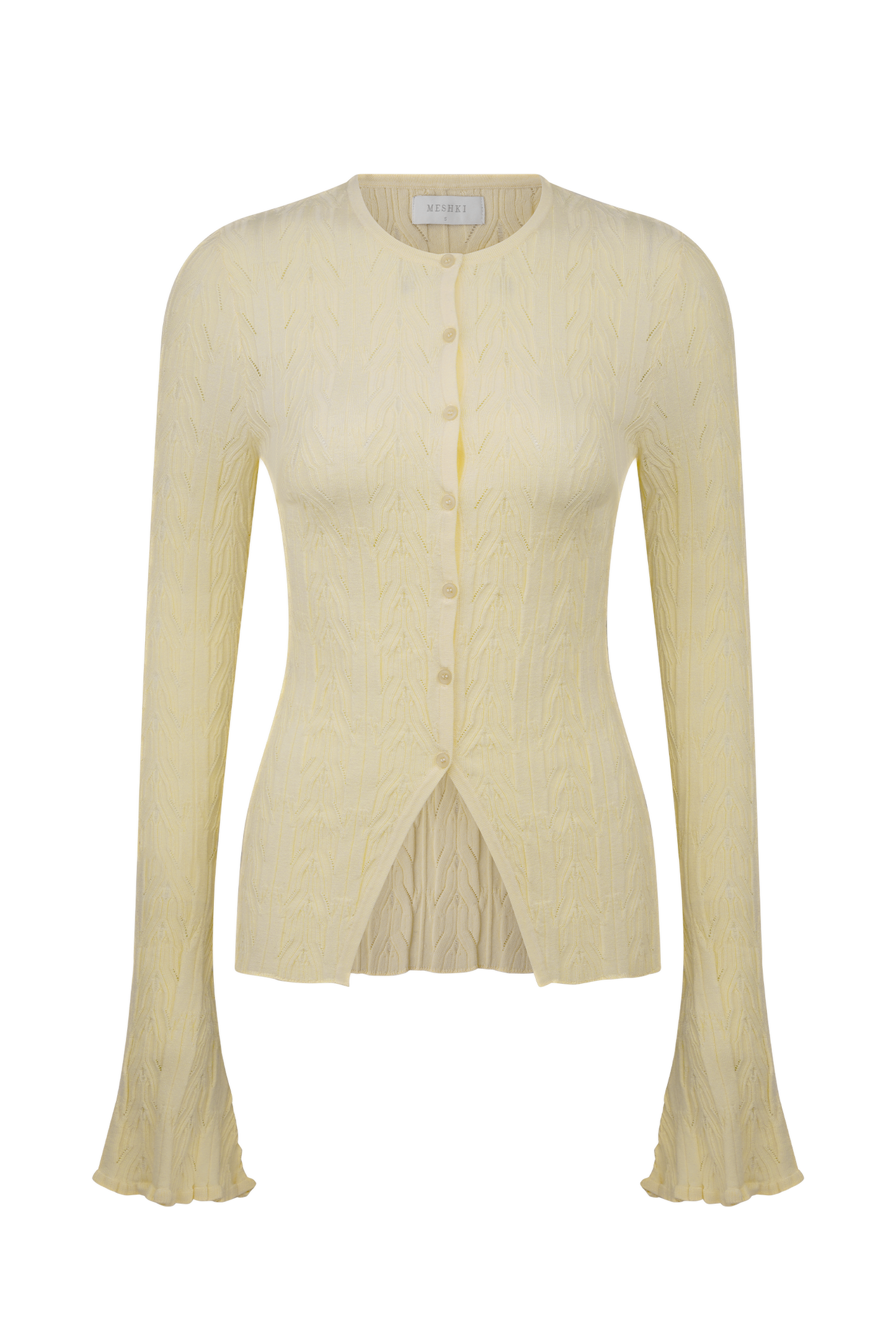 Amy Pointelle Bell Sleeve Cardigan - Lemon