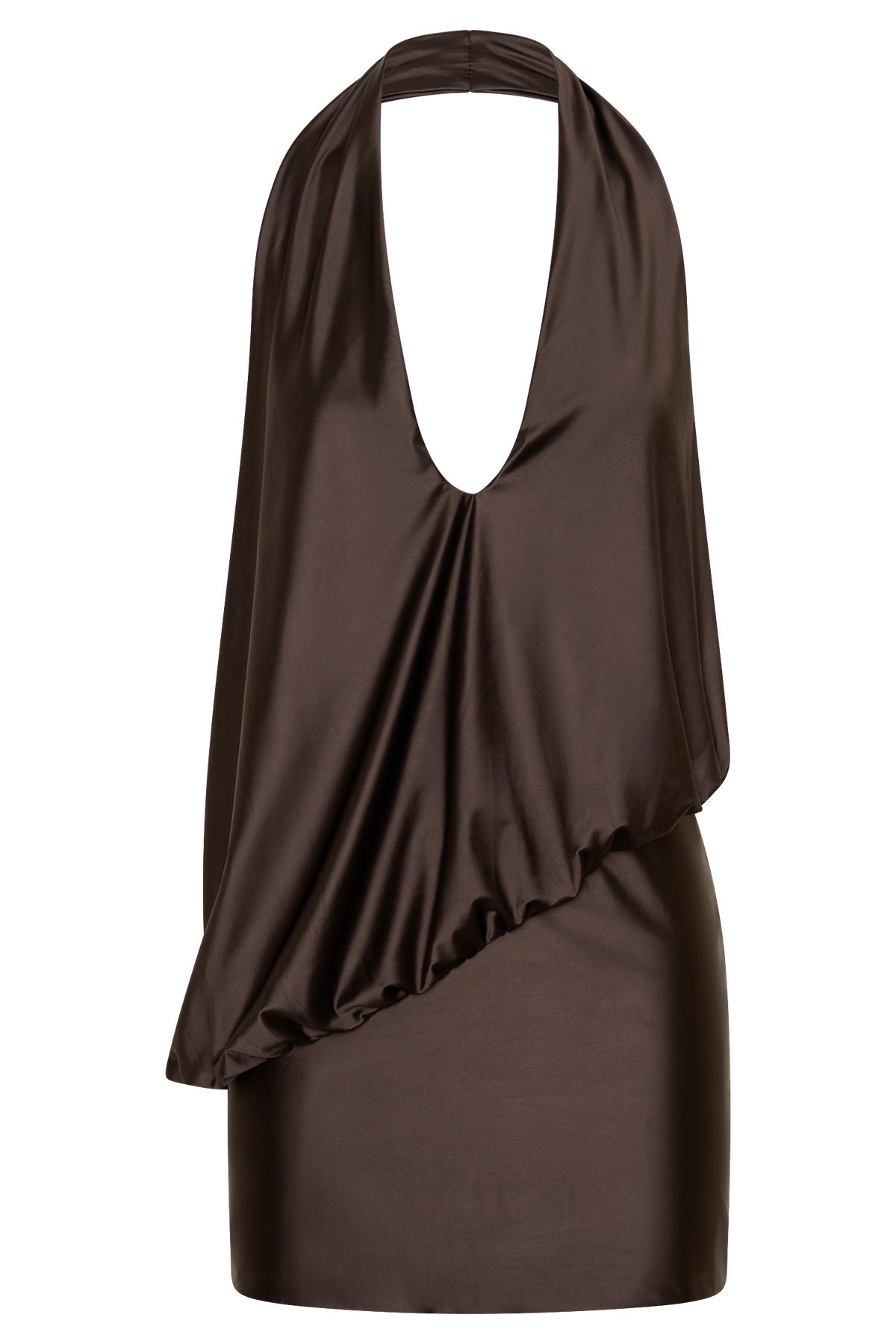 Arabel Draped Halter Mini Dress - Chocolate
