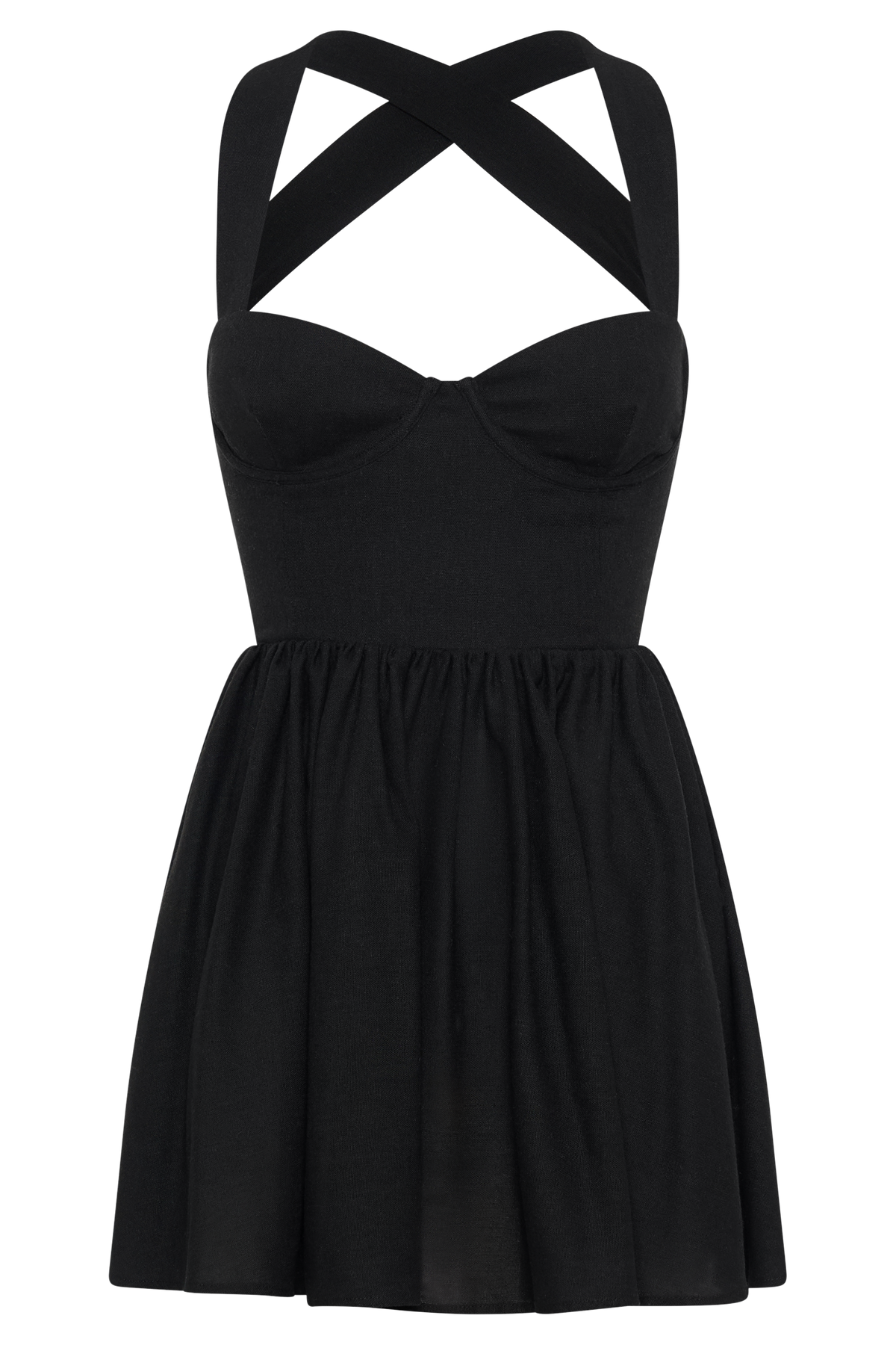 Loz Tie Back Linen Mini Dress - Black