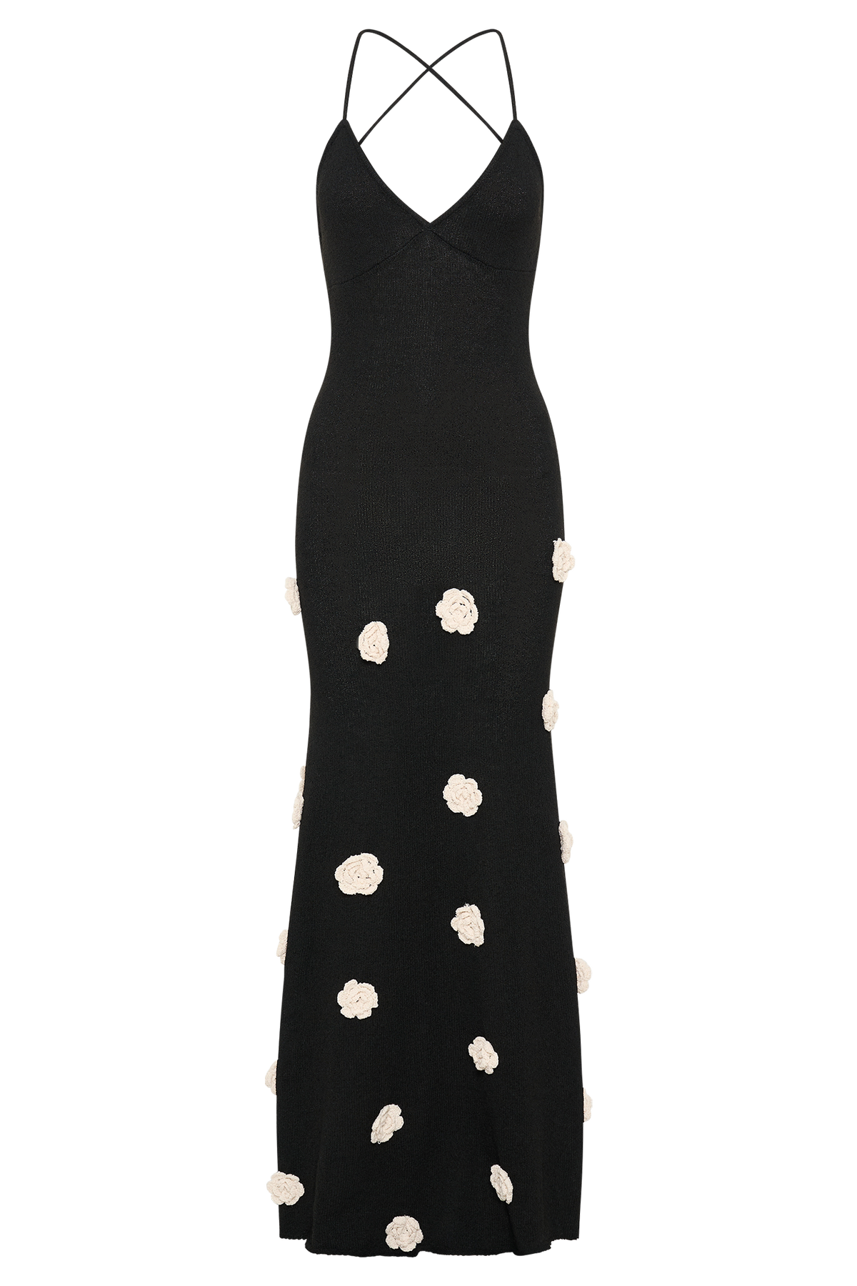 Suki Knit Maxi Dress With Flowers - Black/White