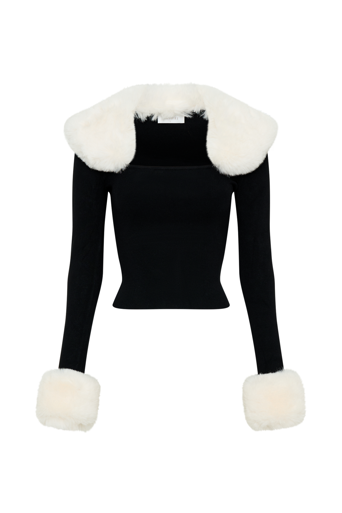 Cressida Faux Fur Knit Long Sleeve Top - Black/White