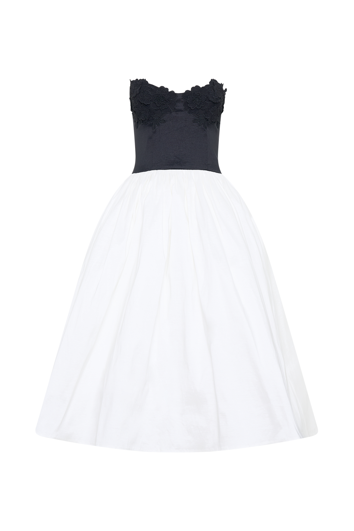 Elyssa Embroidered Contrast Midi Dress - Black/White