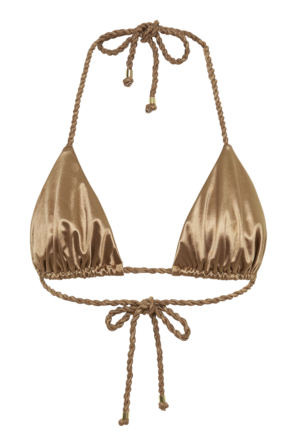 Sachi Triangle Bikini Top With Braided Ties - Bronze
