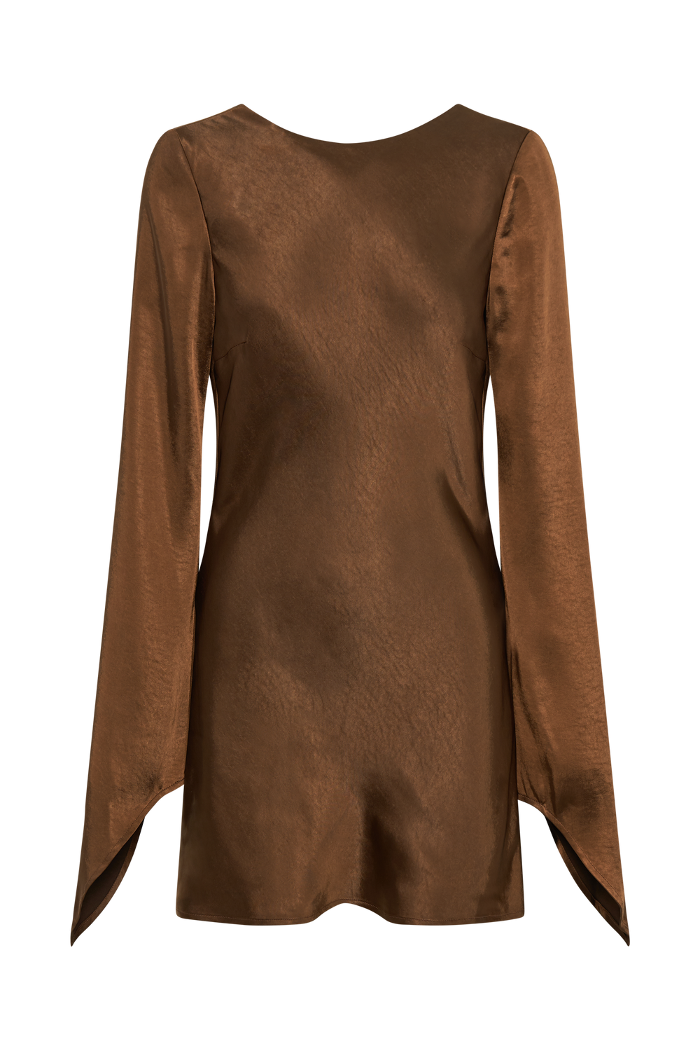 Davina Satin Long Sleeve Mini Dress - Dark Brown