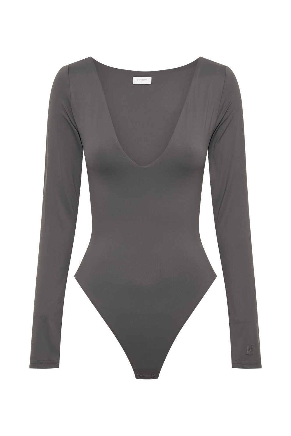 Nia Long Sleeve V Neck Bodysuit - Charcoal