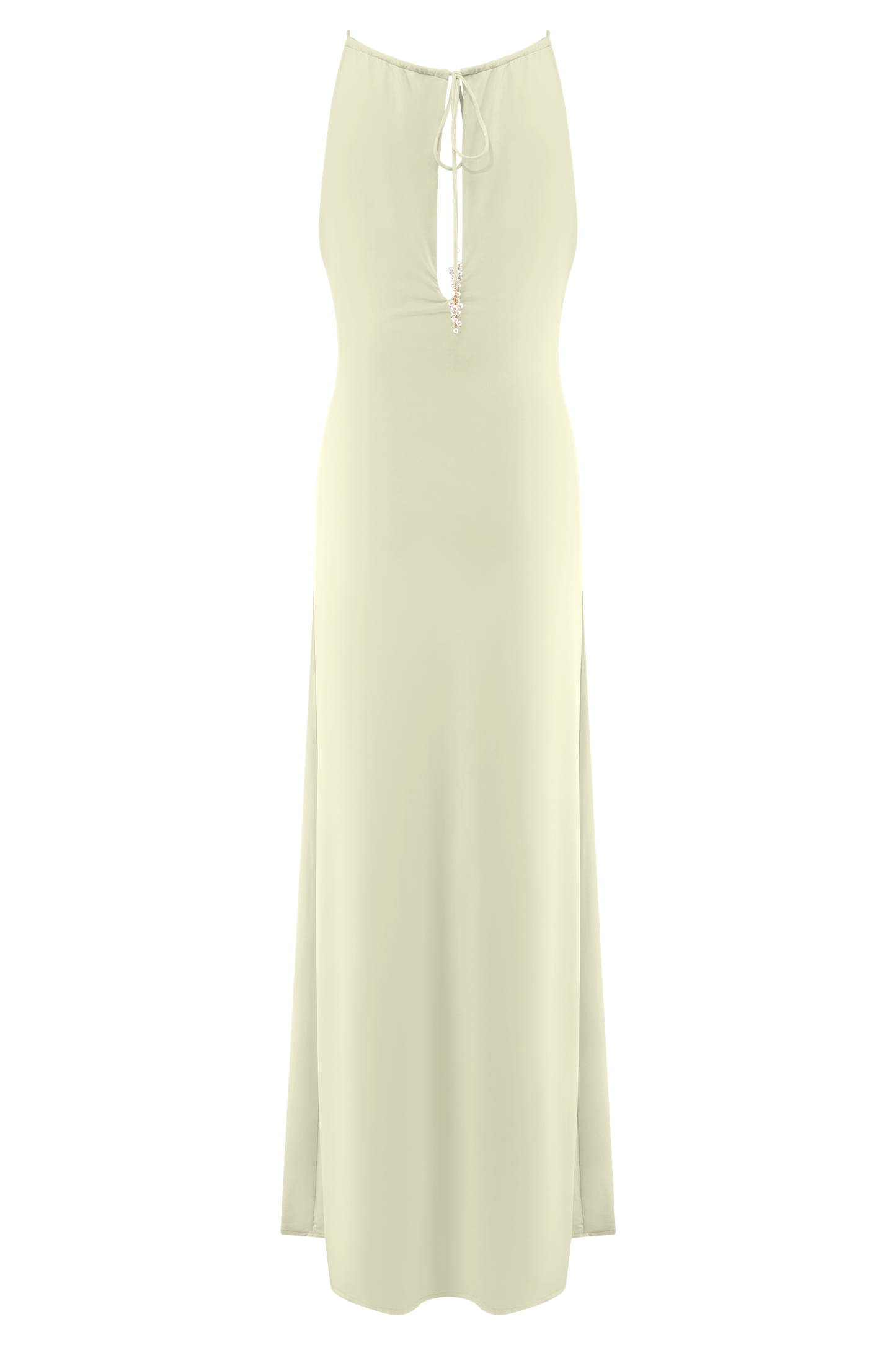 Beryl Slinky Maxi Dress With Pearls - Ivory
