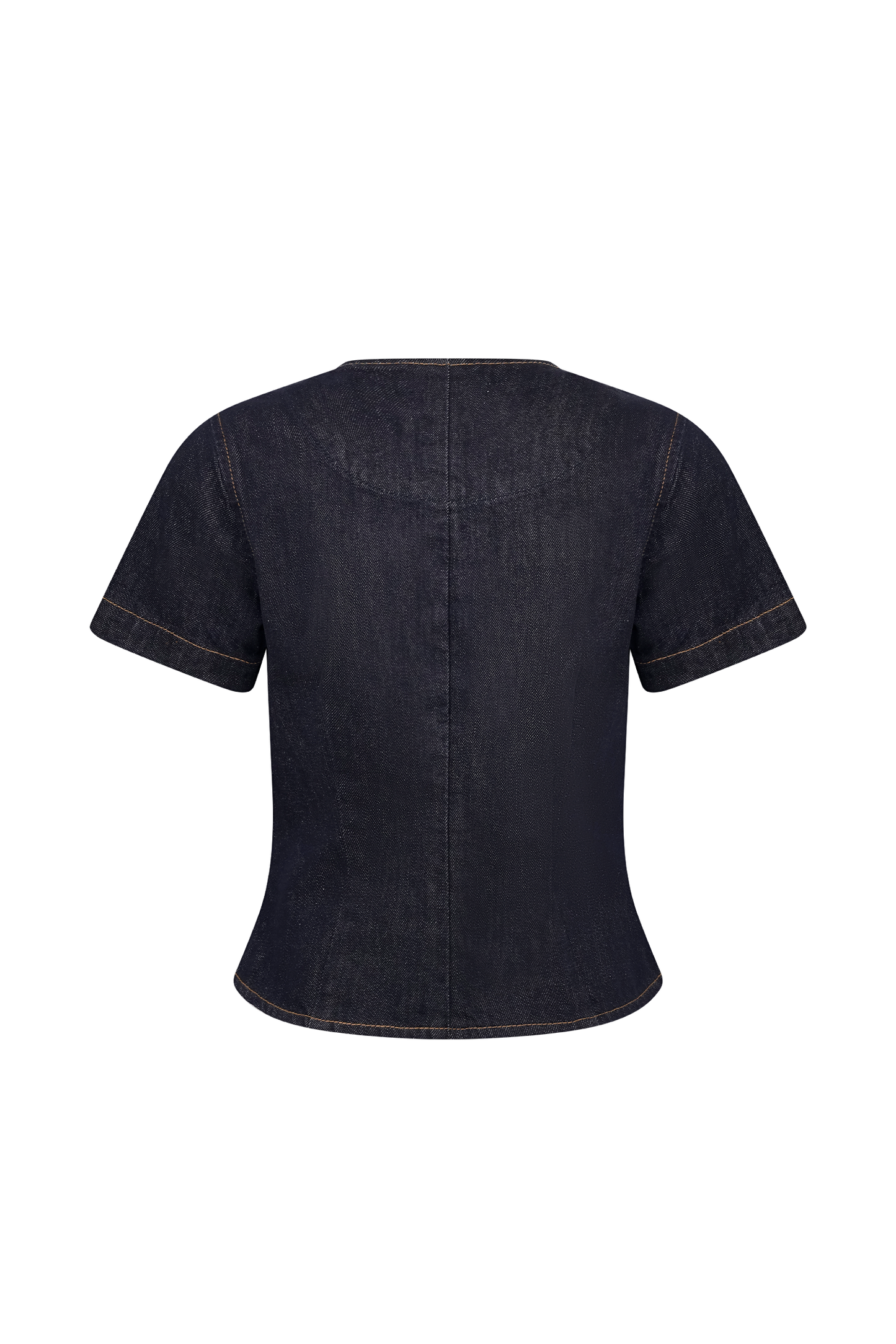 Bethany Short Sleeve Buttoned Denim Top - Washed Indigo Blue