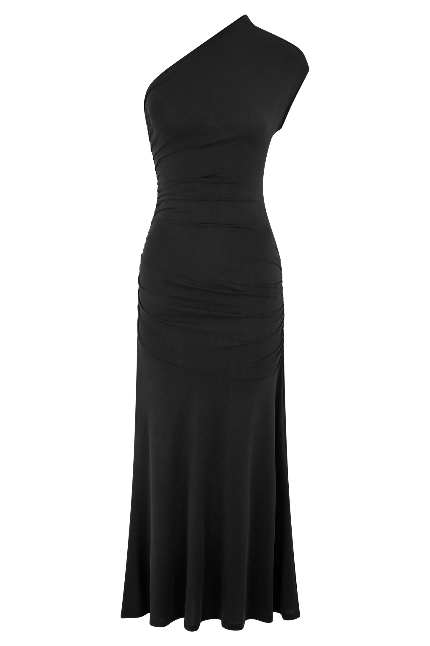 Chloe Peached Jersey One Shoulder Midi Dress - Black