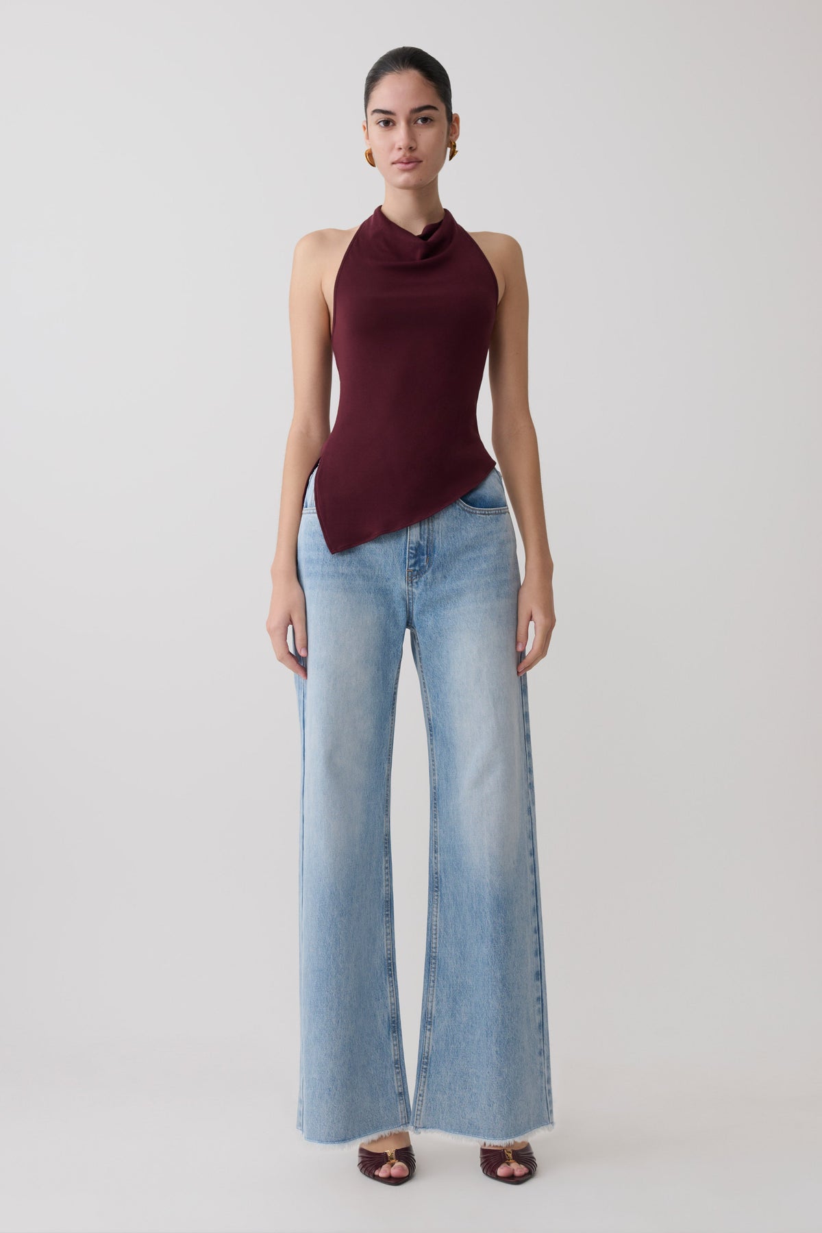 Clea Relaxed Sheer Halter Top - Burgundy