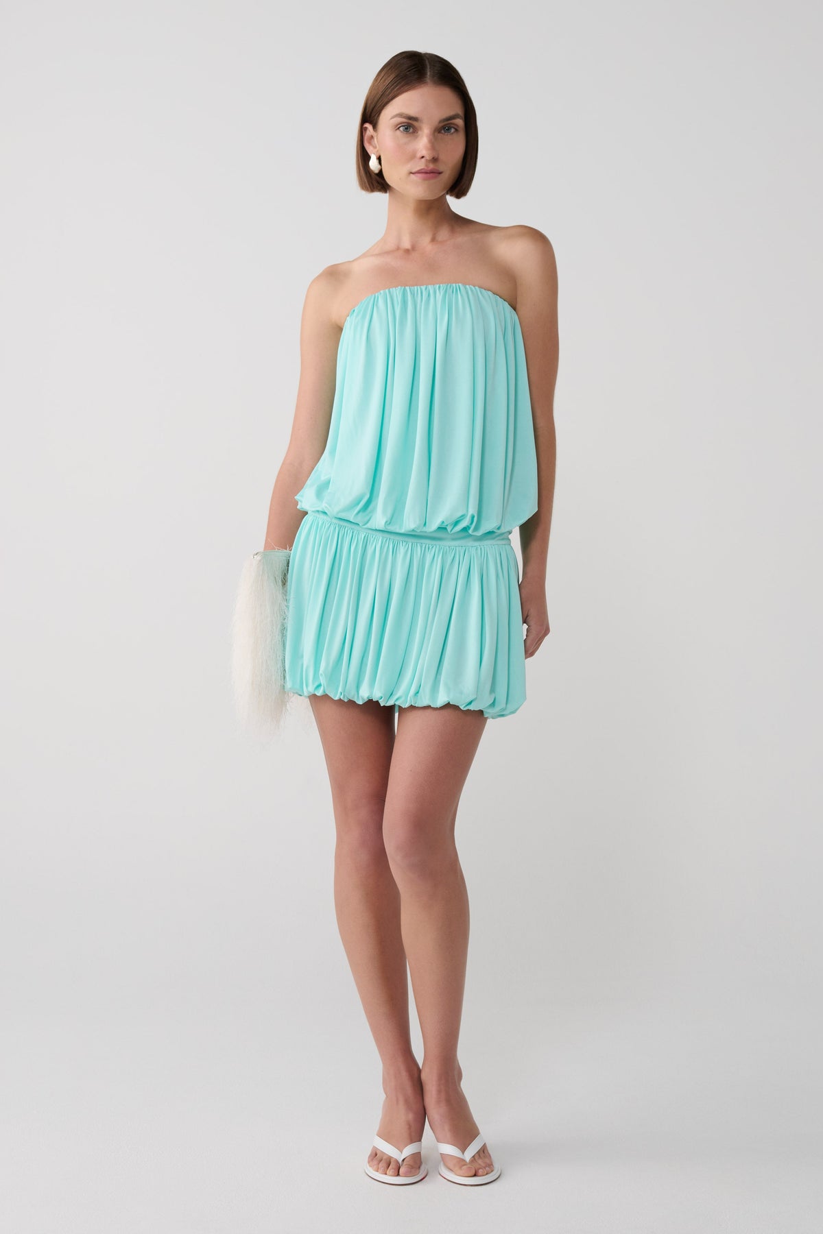 Safiya Strapless Gathered Bubble Mini Dress - Aqua Blue