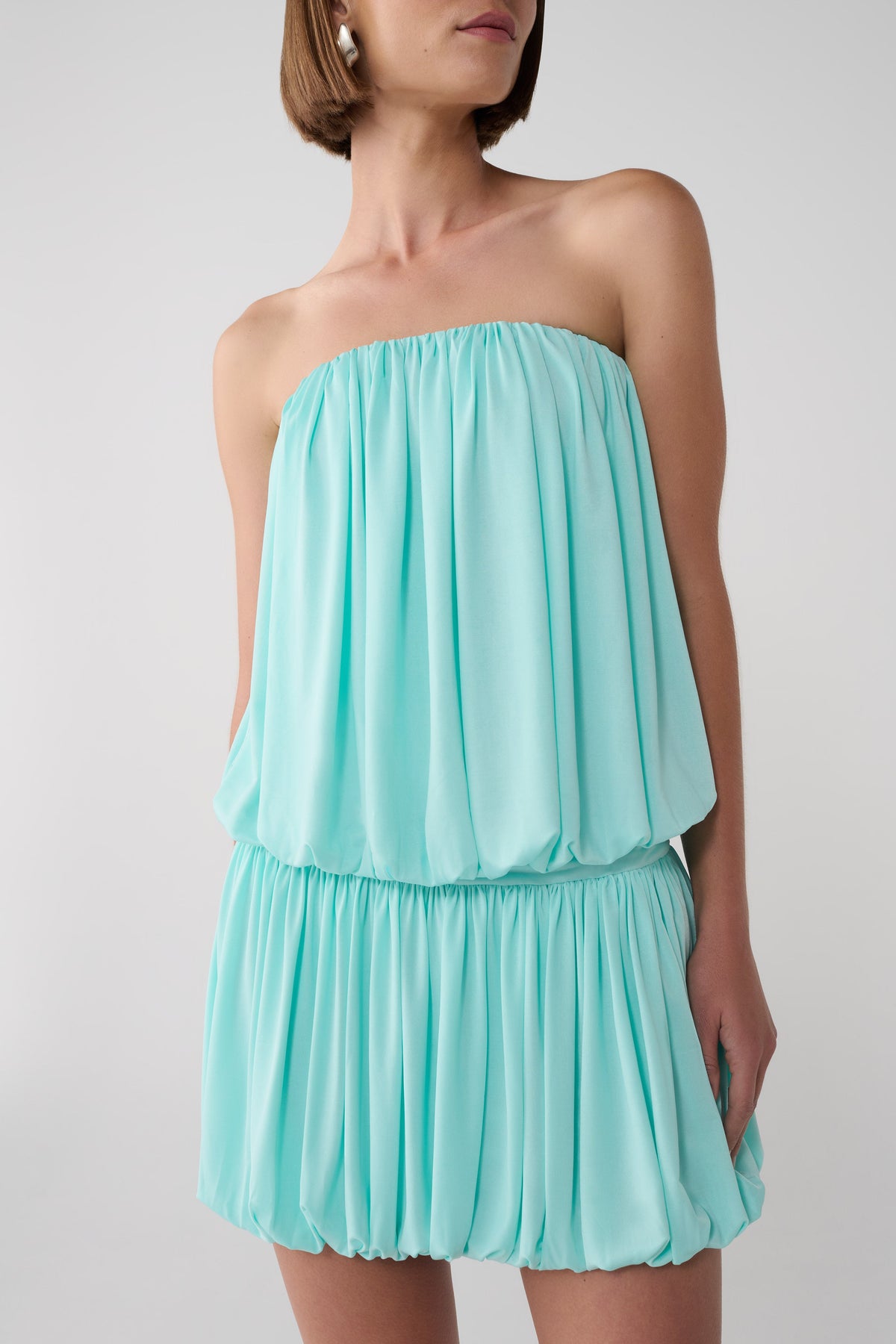 Safiya Strapless Gathered Bubble Mini Dress - Aqua Blue