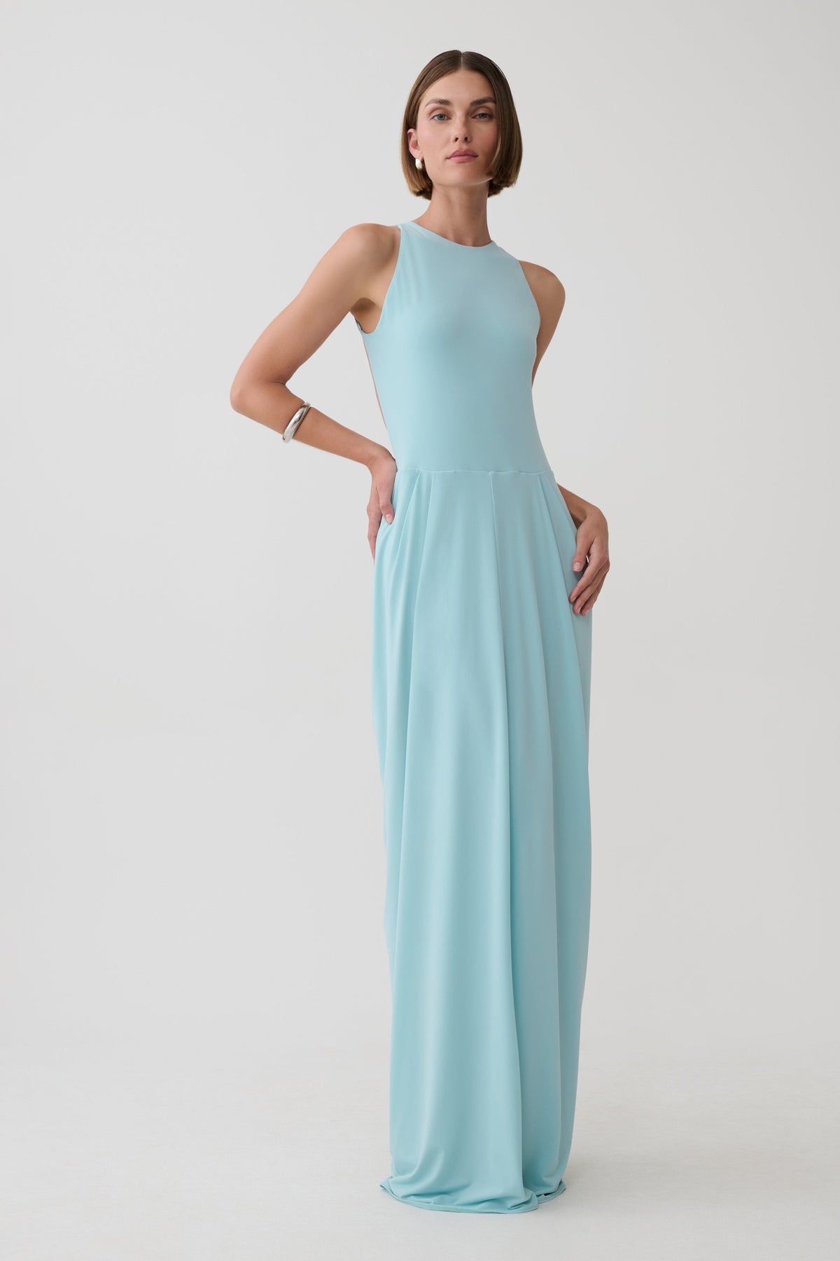 Bahari Low Back Halter Maxi Dress - Aqua Blue