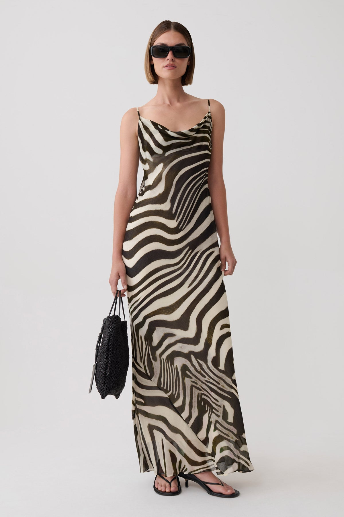 Zoe Cowl Front Printed Maxi Dress - Zebra Print