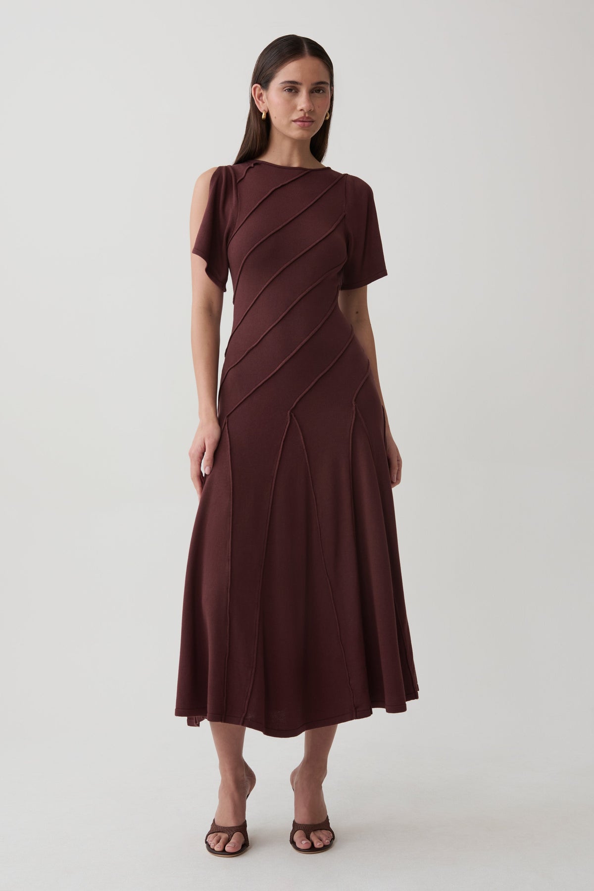 Lani Asymmetrical Knit Midi Dress - Chocolate