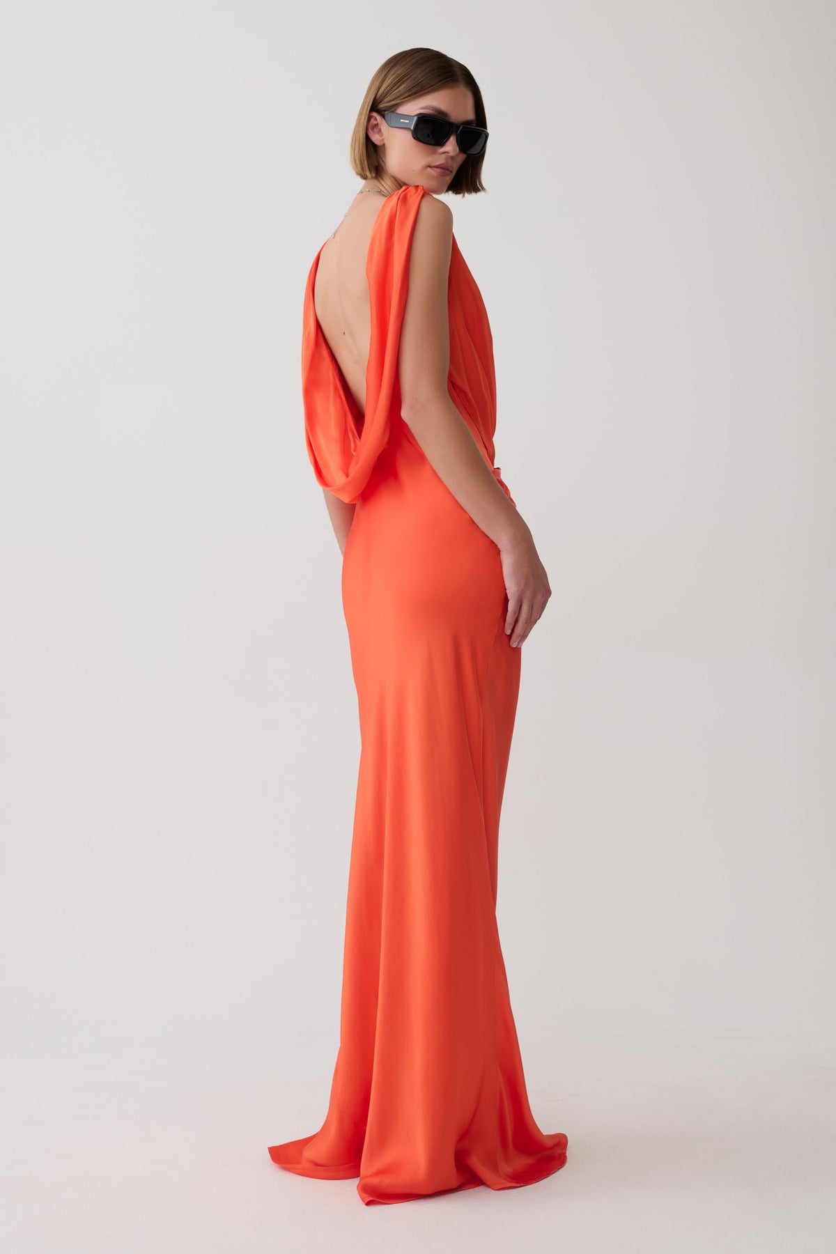 Fantina V Neck Satin Maxi Dress - Blood Orange