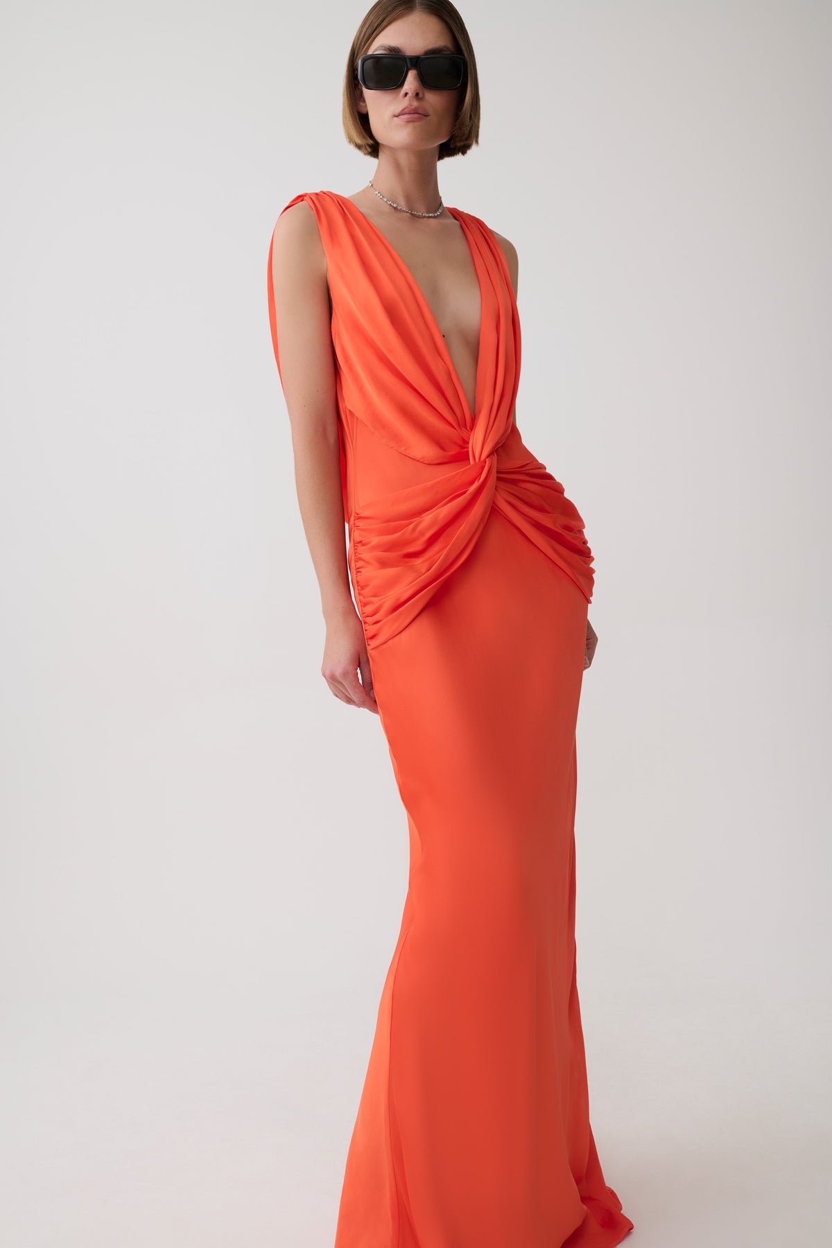 Fantina V Neck Satin Maxi Dress - Blood Orange