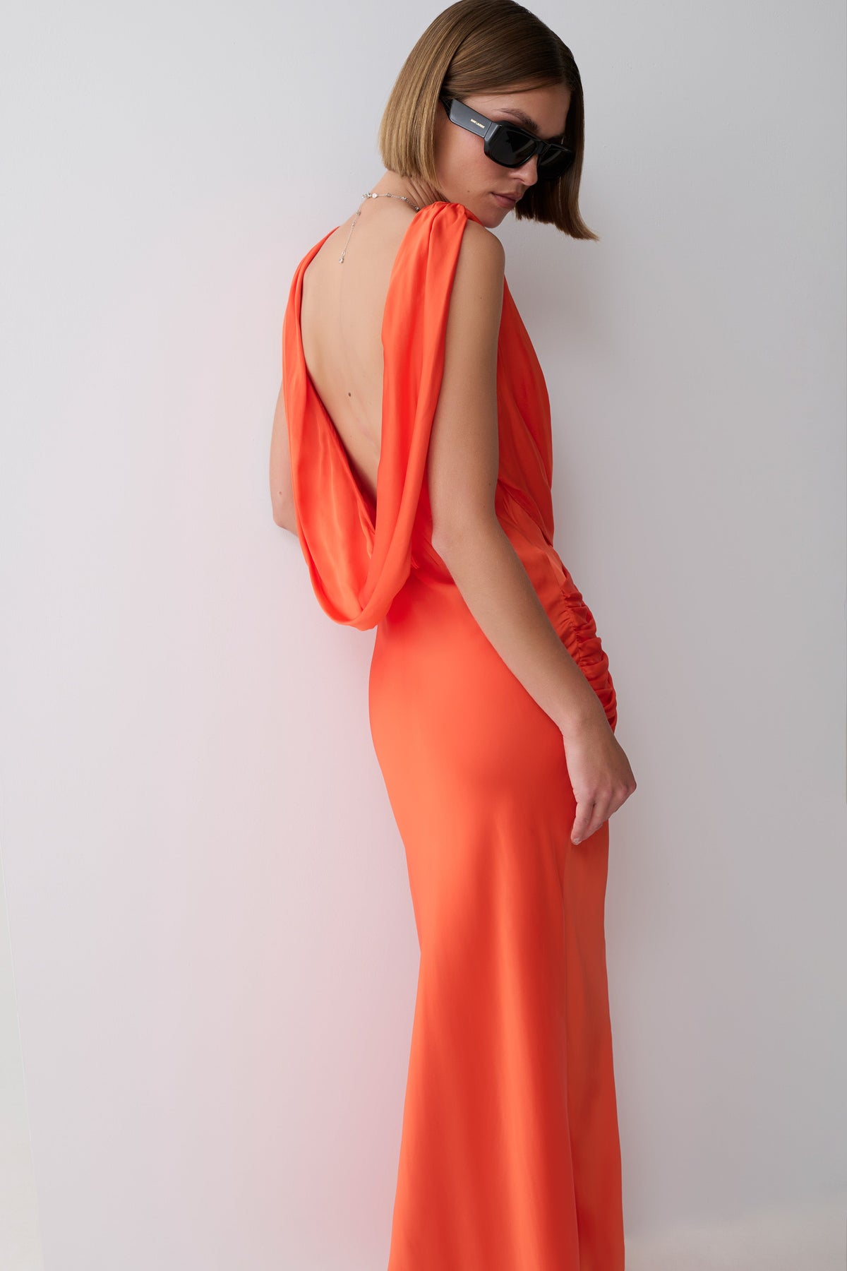 Fantina V Neck Satin Maxi Dress - Blood Orange