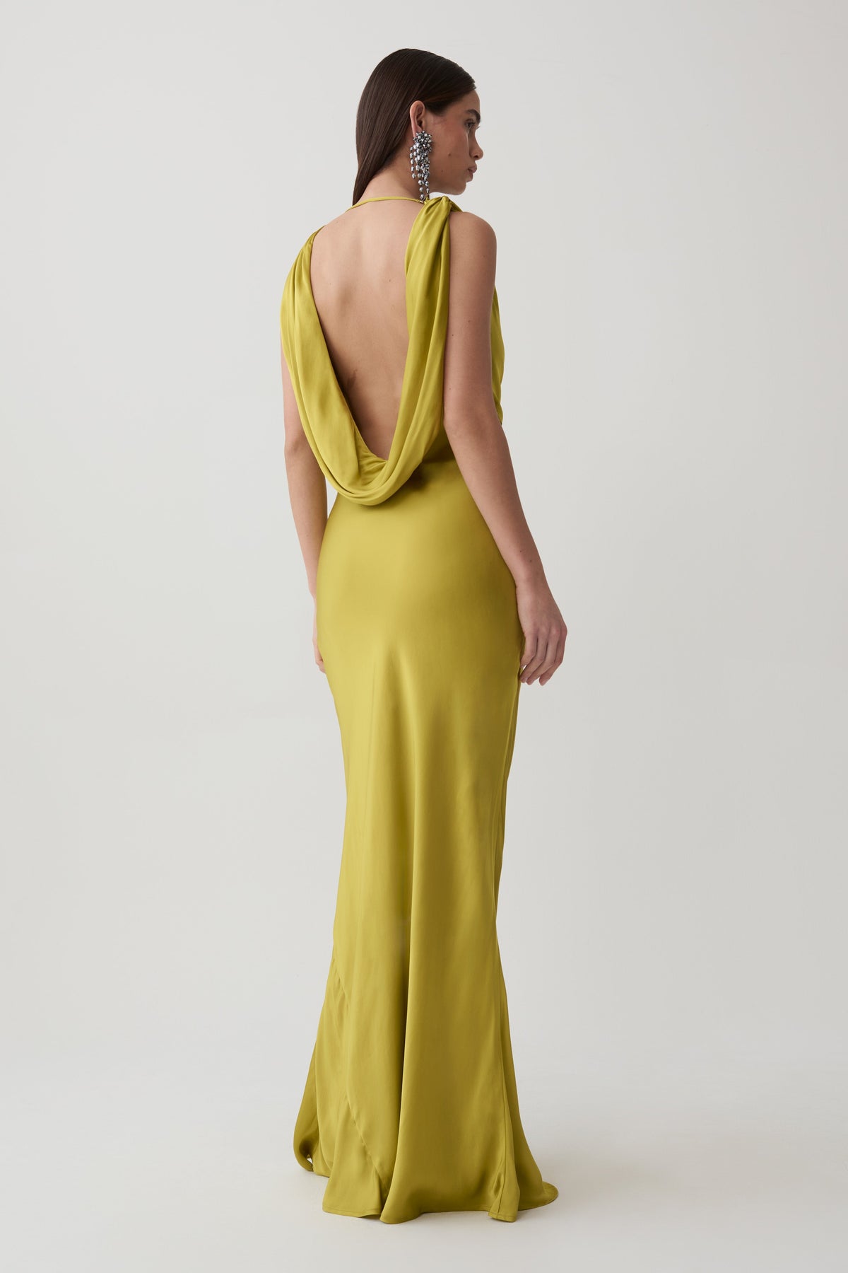 Fantina V Neck Satin Maxi Dress - Chartreuse