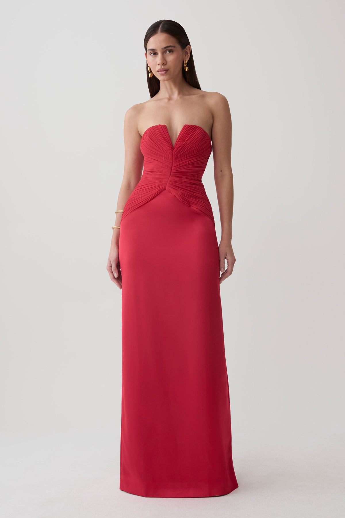 Aiyana Pleated Strapless Maxi Dress - Pomegranate