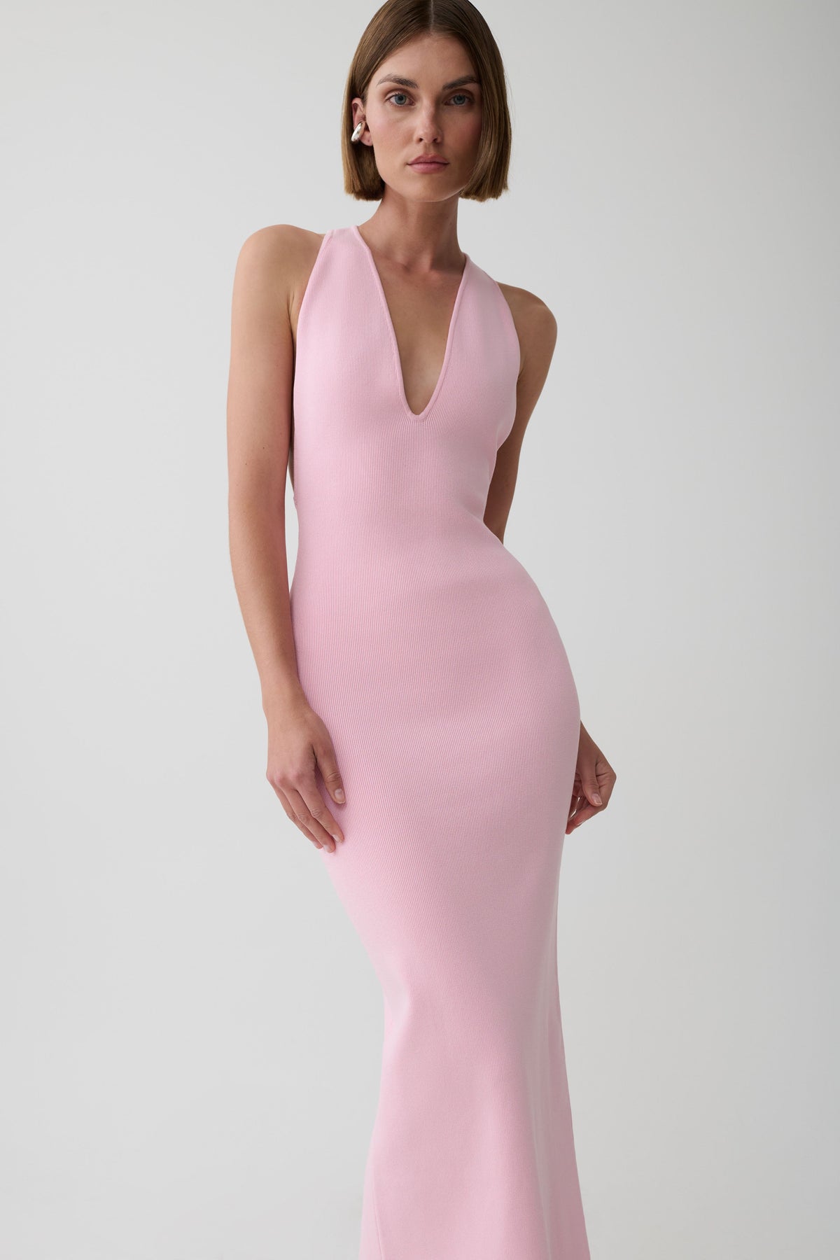 Darla Deep V Knit Maxi Dress - Candy Pink