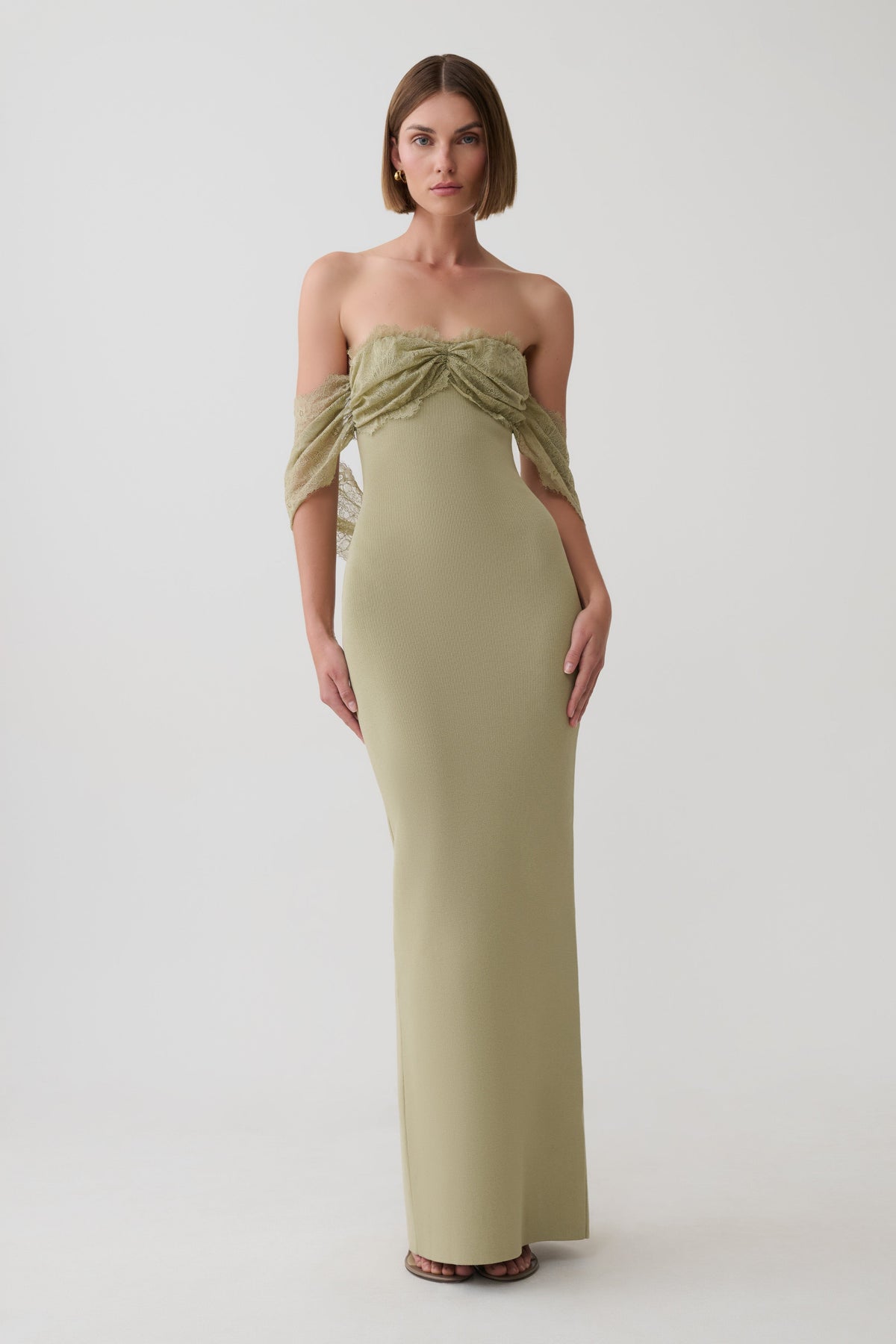Leny Lace & Bandage Knit Maxi Dress - Green