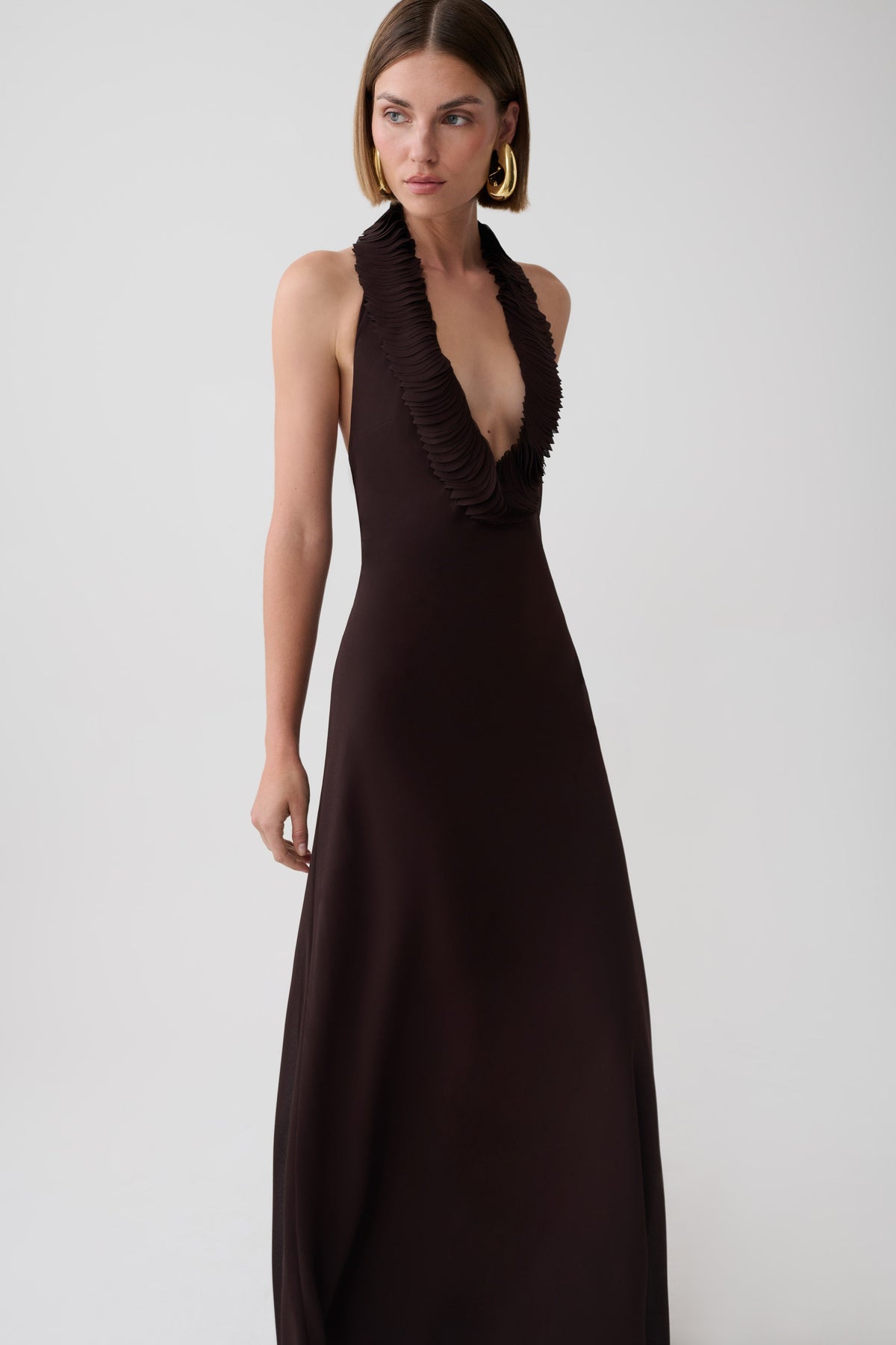 Floriane Chiffon Halter Maxi Dress - Dark Chocolate