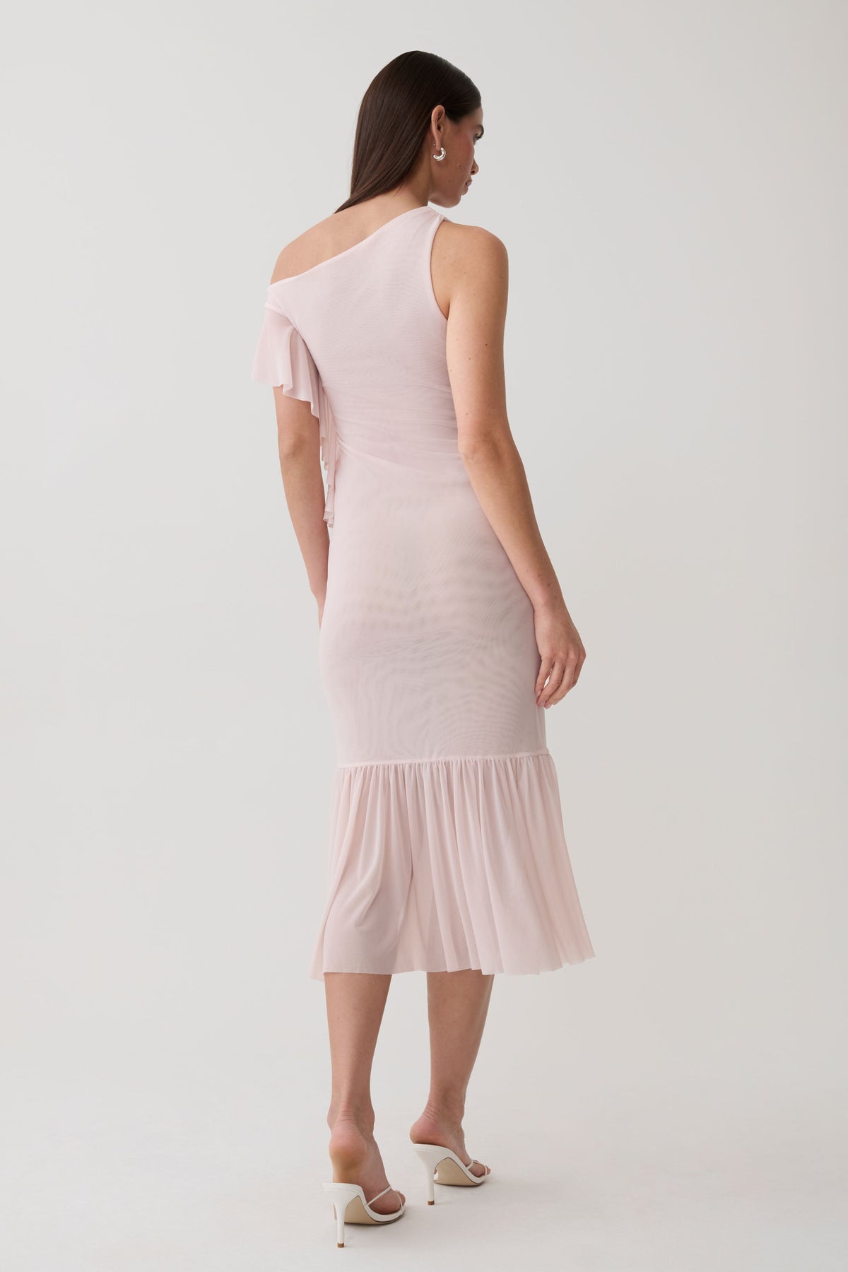 Milana Mesh Midi Off Shoulder Dress - Pale Pink
