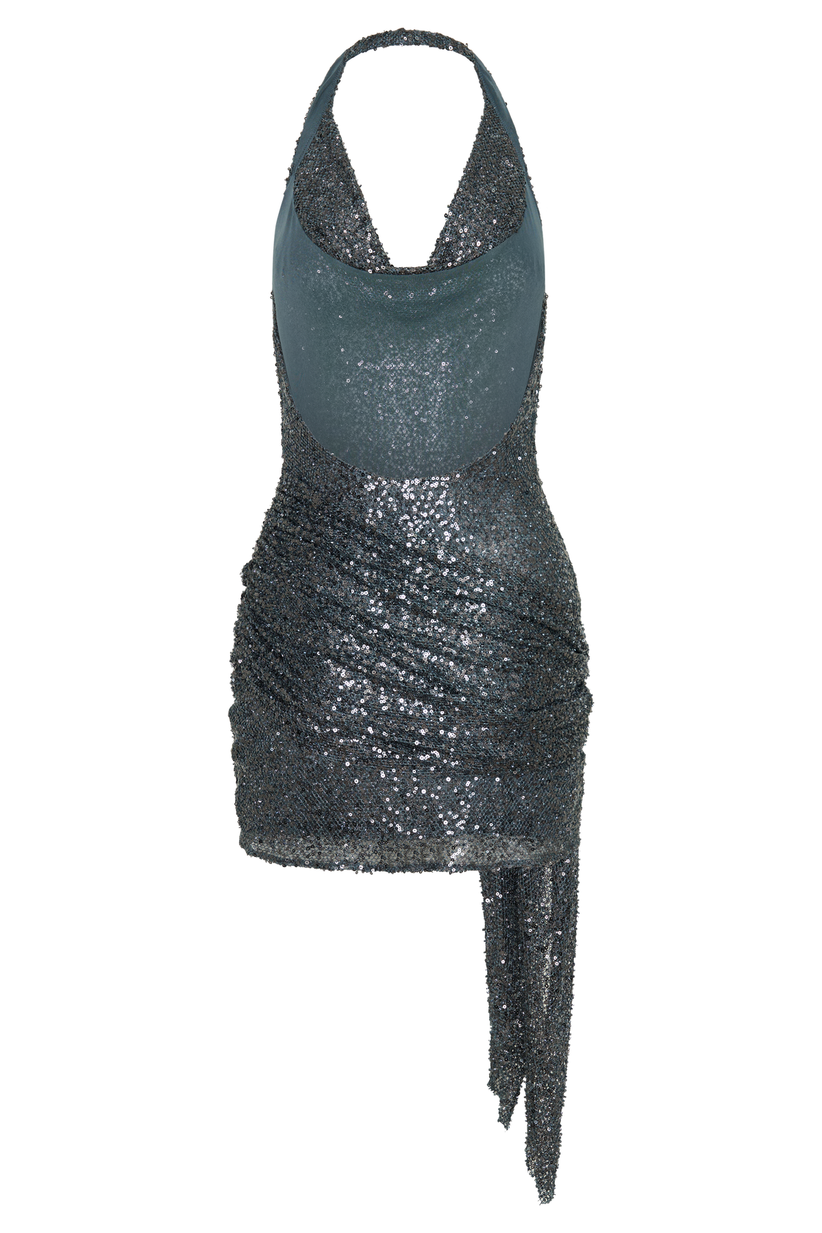 Alison Beaded Sheer Cowl Mini Dress - Charcoal