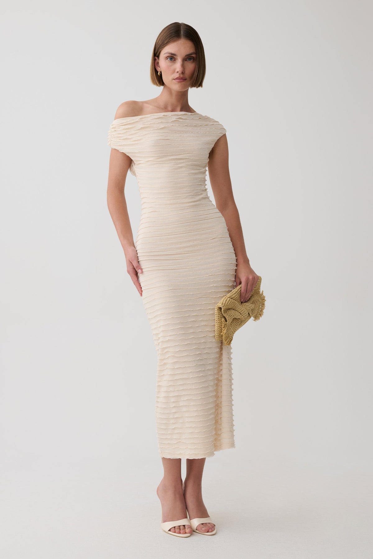 Nara Frilled Midi Dress - Ivory