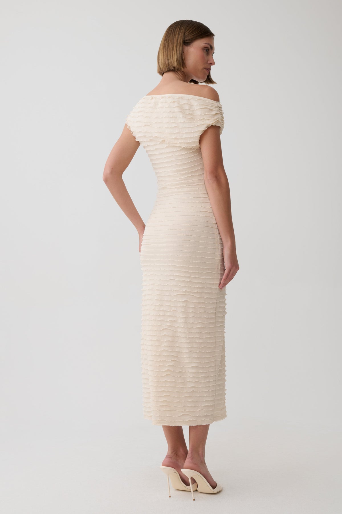 Nara Frilled Midi Dress - Ivory