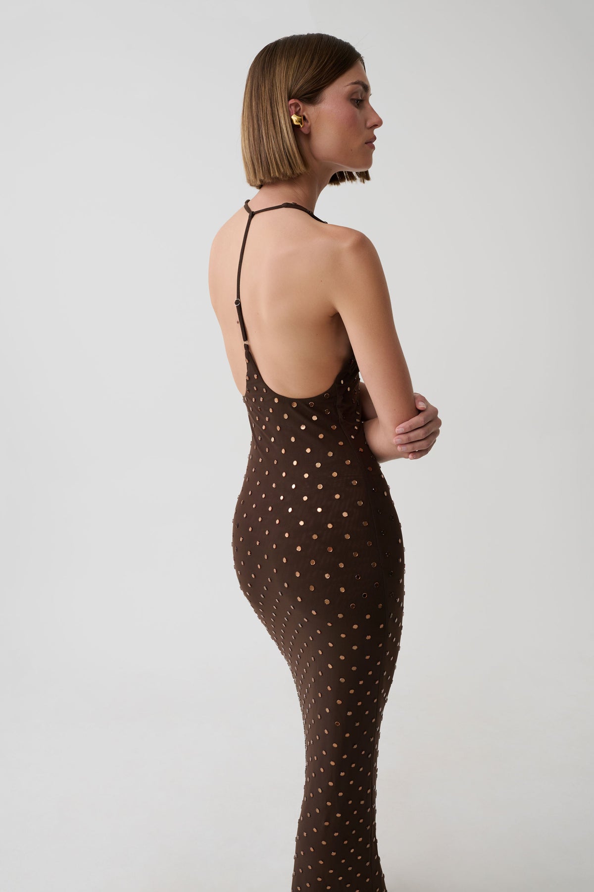 Valentine Diamante Maxi Dress - Chocolate