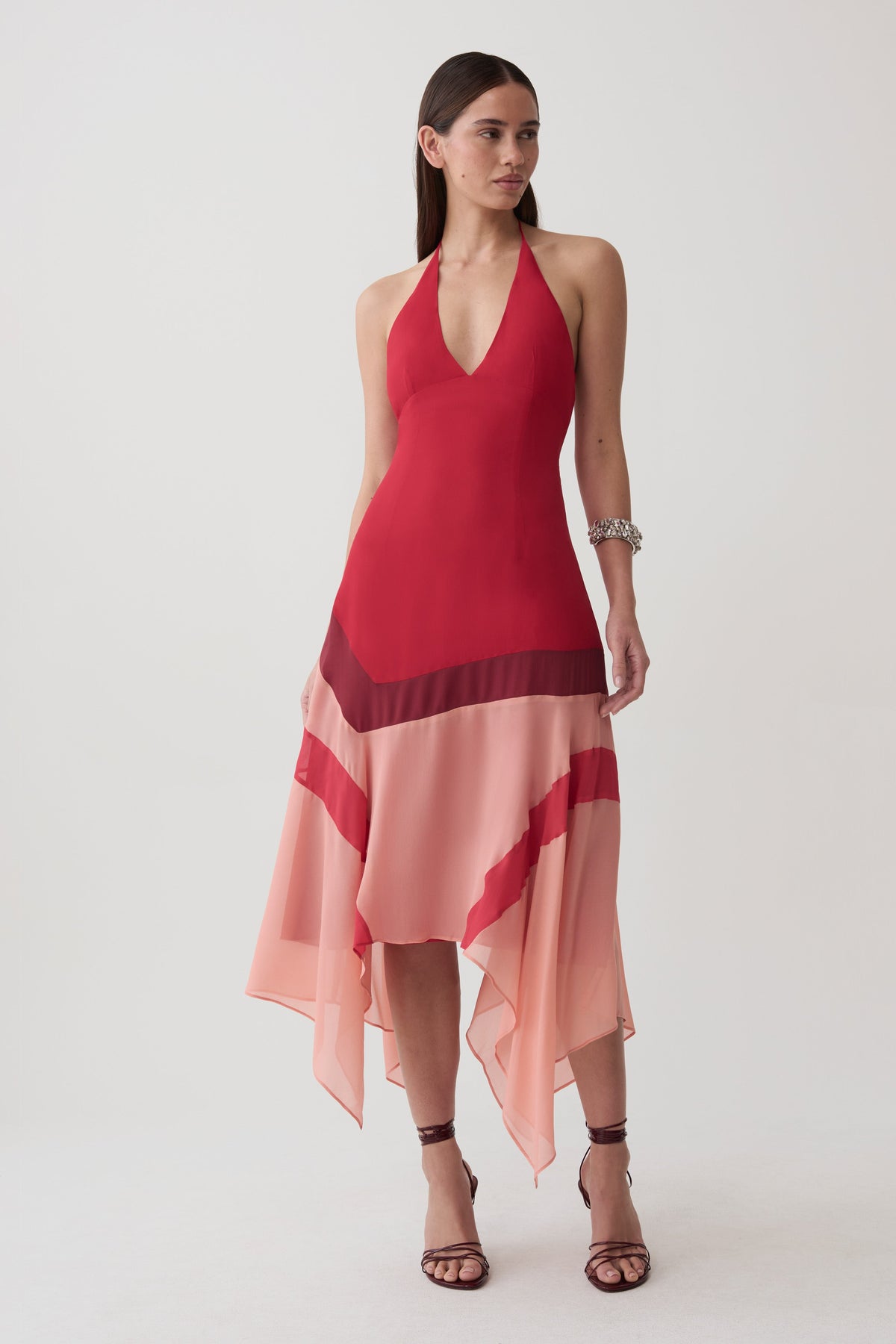 Bettina Chiffon Halter Neck Midi Dress - Red