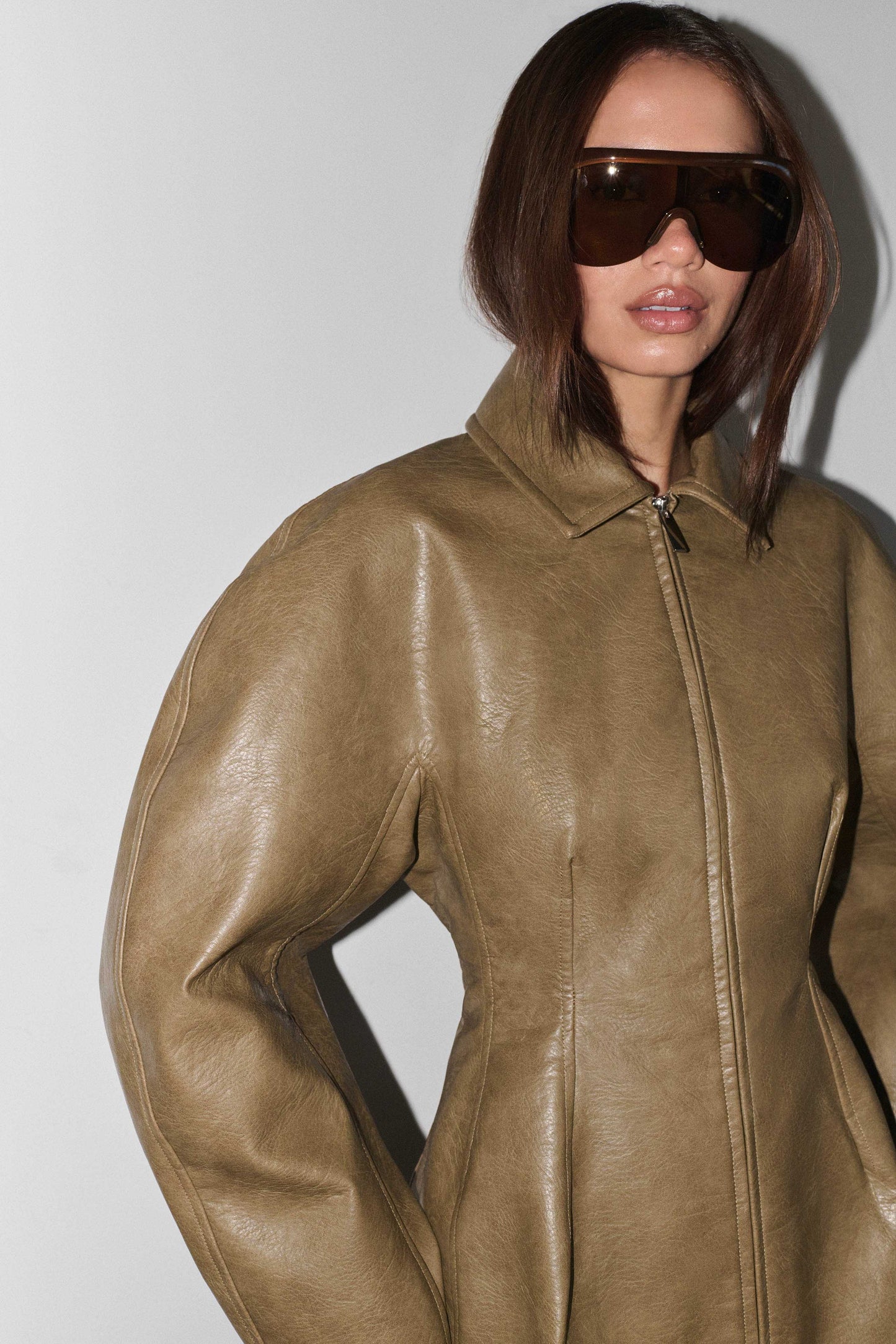 Jordana Faux Leather Mini Dress - Khaki