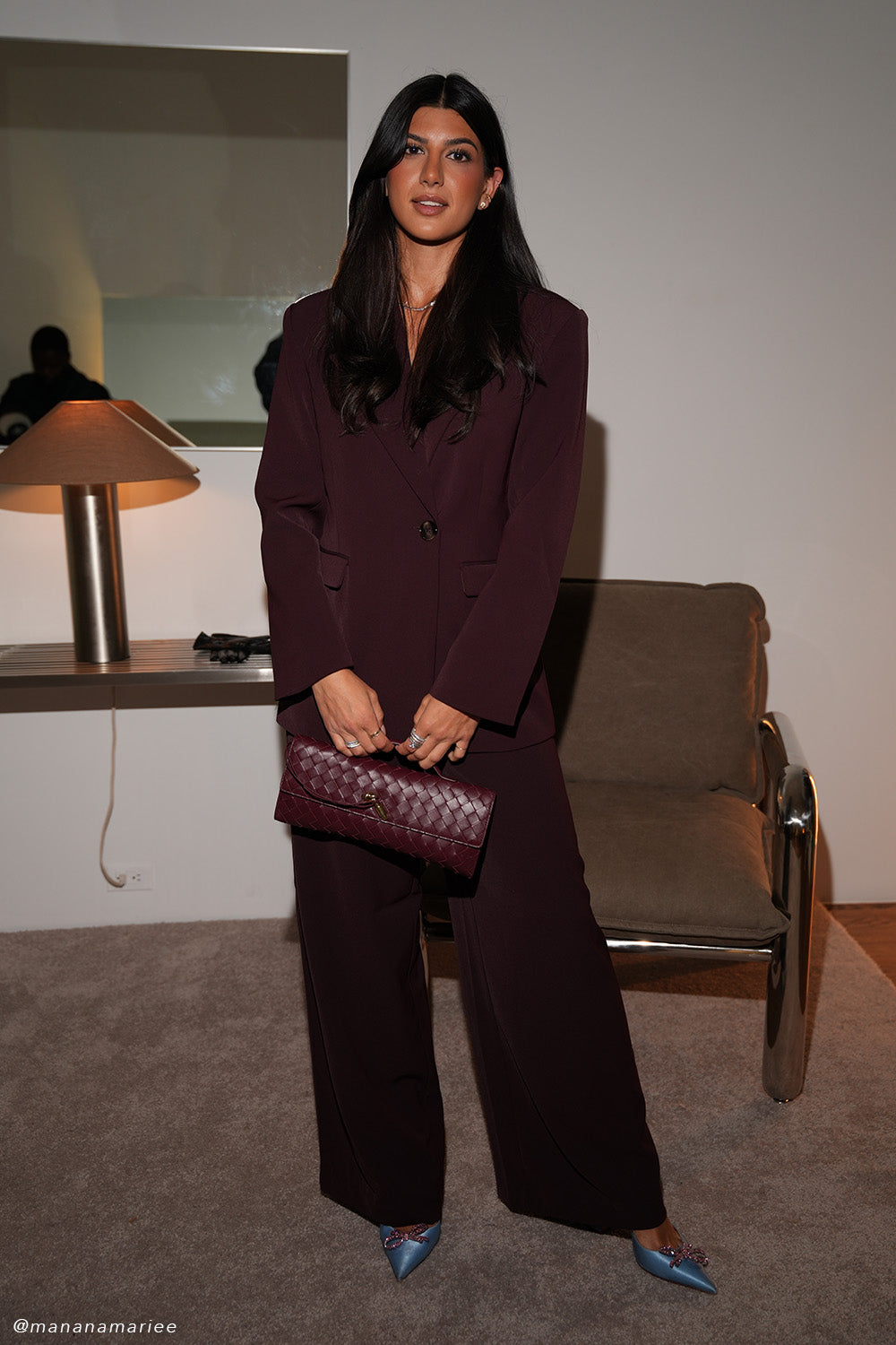 Arlo Wide Leg Suiting Trouser - Mahogany | MESHKI US