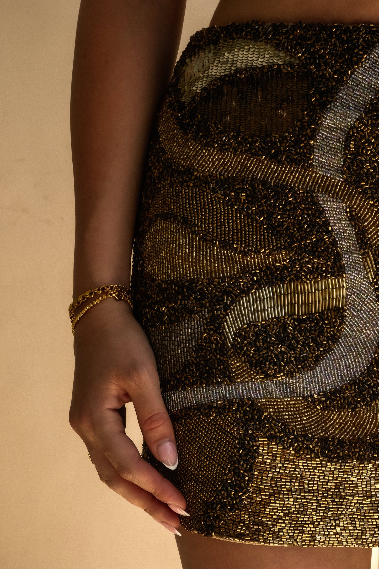 Asher Hand Beaded Abstract Mini Skirt - Gold