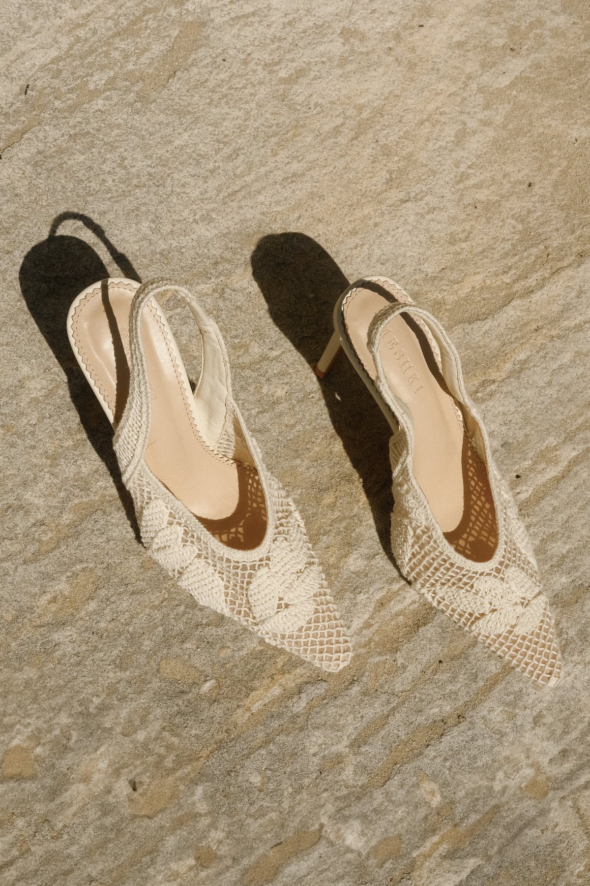 White lace applique heel.