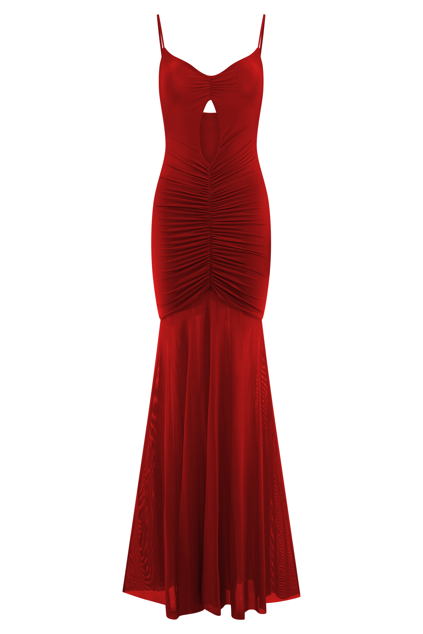 Delaney Slinky And Mesh Maxi Dress - Red
